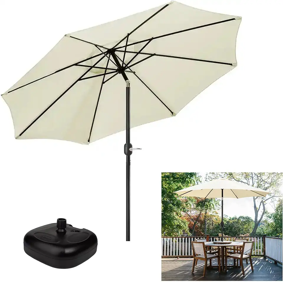 Ombrelone com Base para Piscina 3 metros guarda sol Articulado com Manivela Maresias Bege - AMZ - Bege-Preta