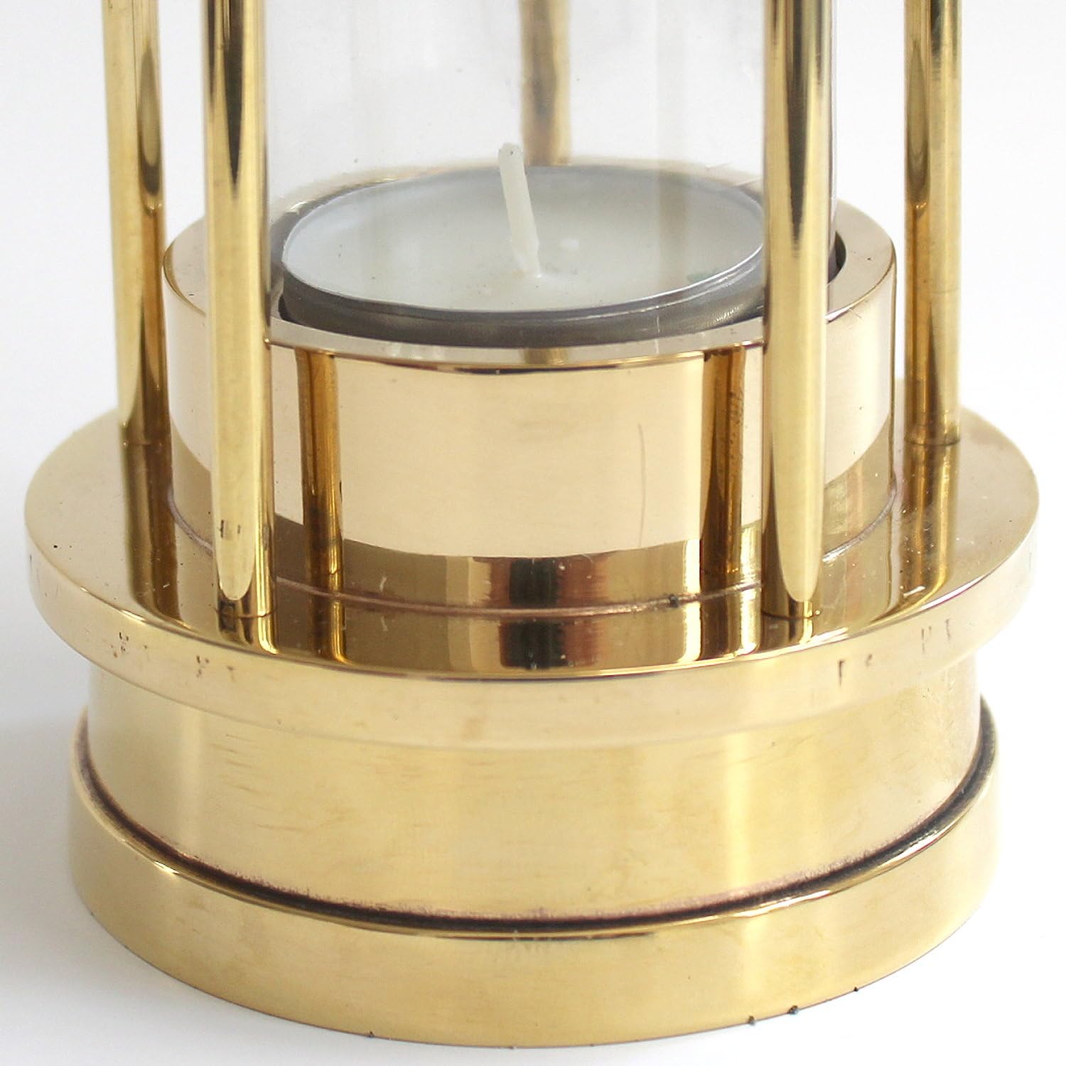 Windlicht Grubenlampe H1eWtal Messing massiv poliert, Handarbeit, mit Maxi-Teelicht und Aufhängehaken, Leuchtdauer ca. 8 Stunden, Höhe 21 cm, Durchmesser 75 mm, Gewicht 830 g