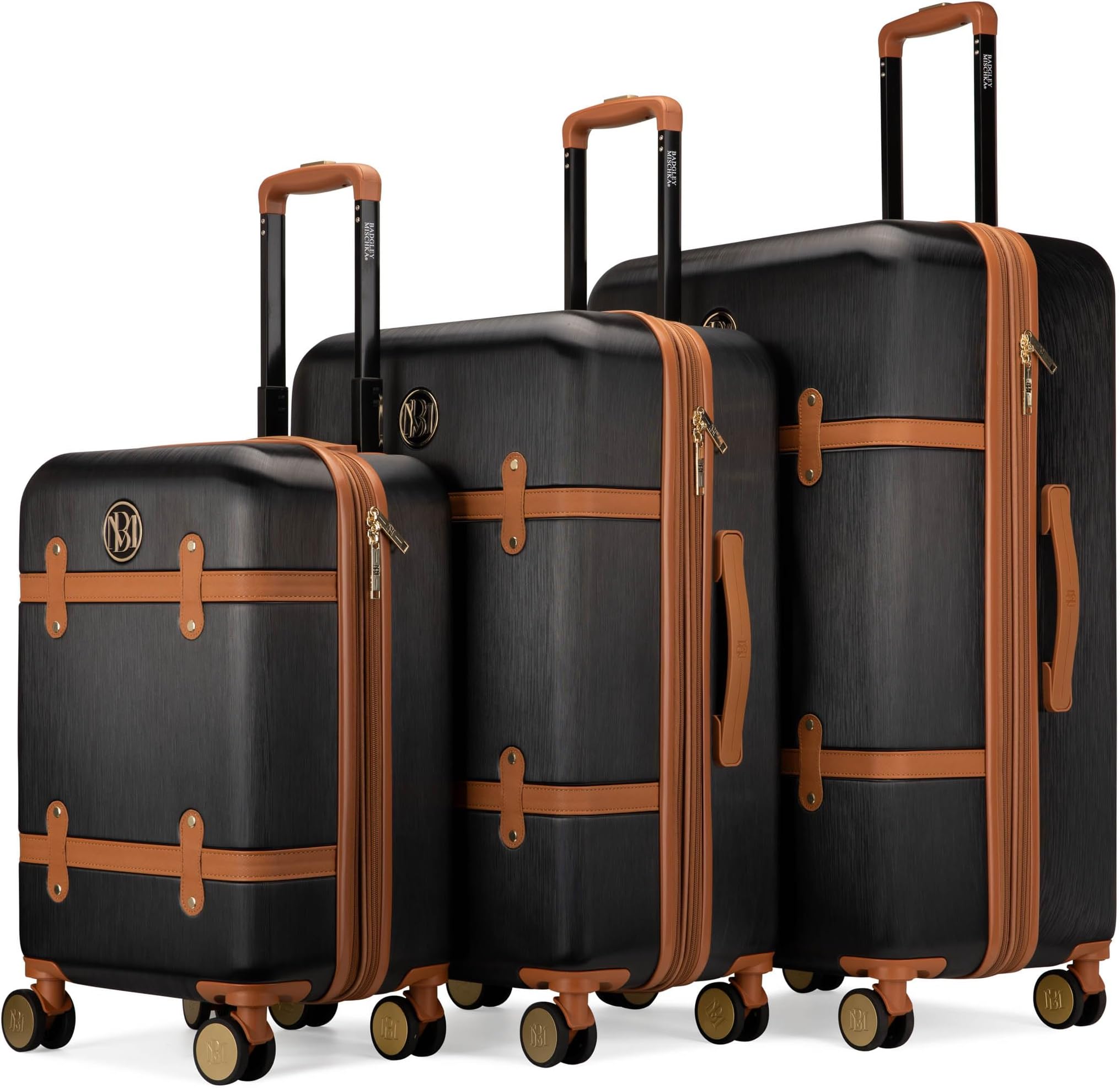 Grace 3 Piece Polycarbonate-ABS Expandable Retro Luggage Set (Black)