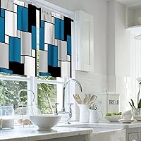 Vista 6 de Blue Black Grey Kitchen Curtains Set 3 Piece for Windows Curtains Valance and Tier Set 36 Inch Modern Rod Pocket Short Tier Curtain for Bathroom