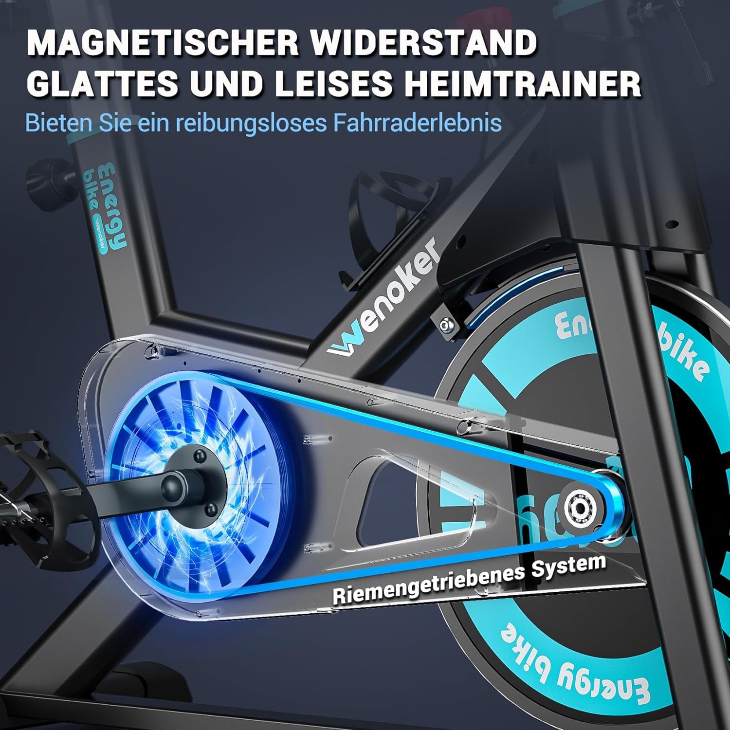 WENOKER Heimtrainer Fahrrad, Magnet-Ergometer bis 160 kg | Unter 15 dB, 80 % vormontiert, Aufbau ca. 25 Min, Für 143–192 cm, Magnetwiderstand, 16 cm Sitzverstellung, 2 Jahre Service