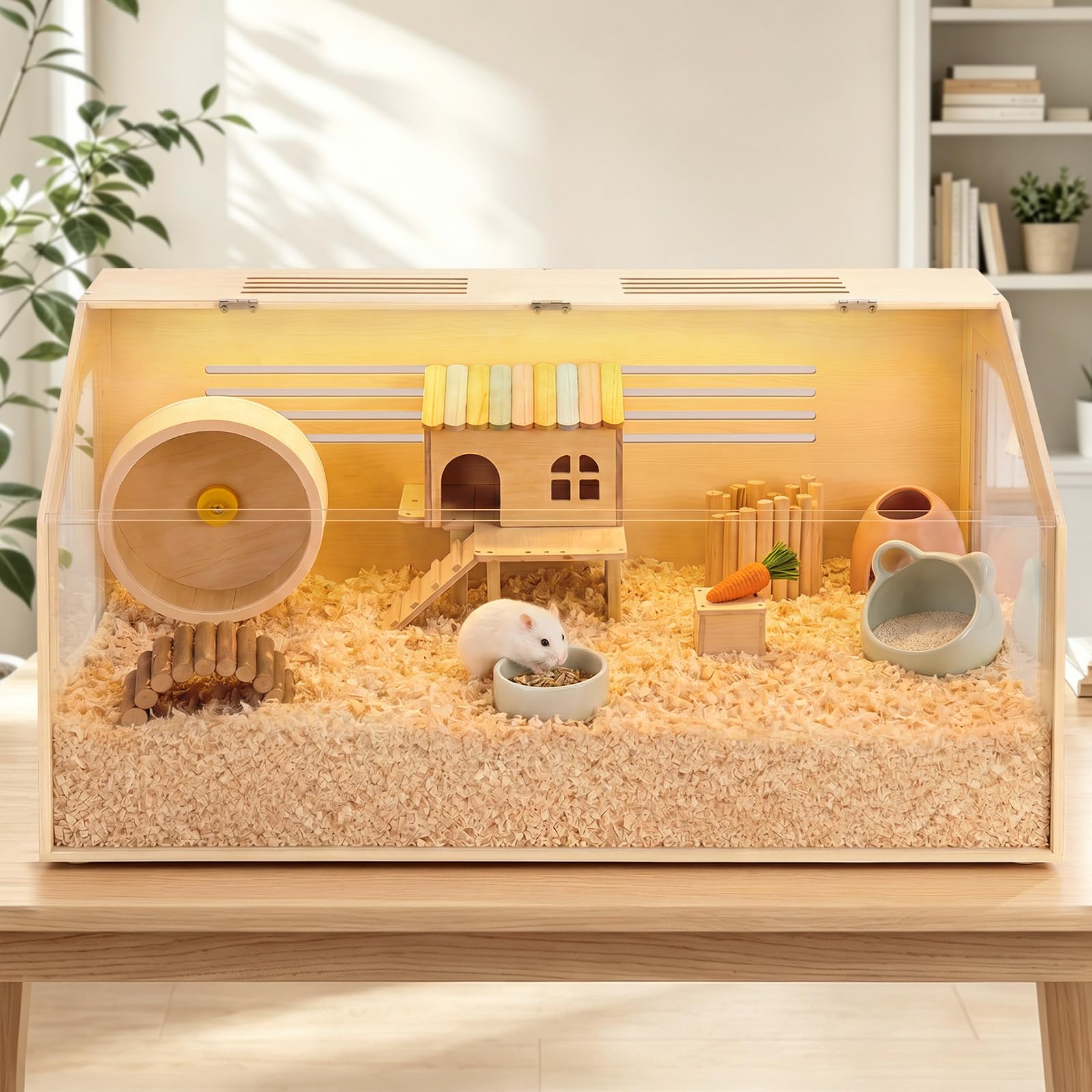 PawGiant Wooden Hamster Cage 80x40x40 cm, Large Hamster Tank with Waterproof Base & Openable Top, Spacious Dig Box Habitat for Syrian Hamster, Gerbil, Guinea Pig
