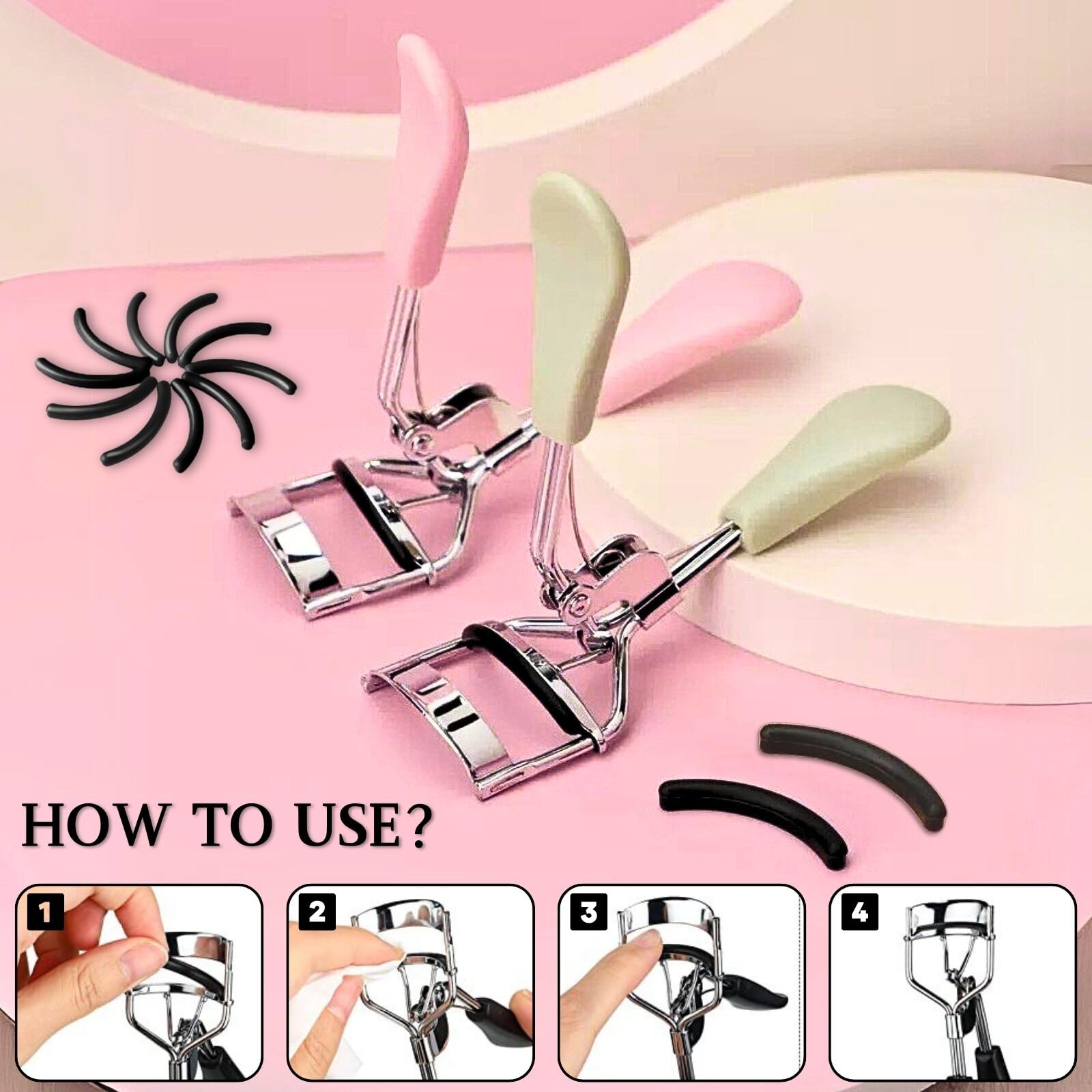 KEYRI 100 Piezas Caucho de Silicona Almohadillas para Rizador Almohadillas de Repuesto de Pestañas Rizador de Pestañas Universal Maquillaje Accesorios Almohadillas de Goma (Negro)