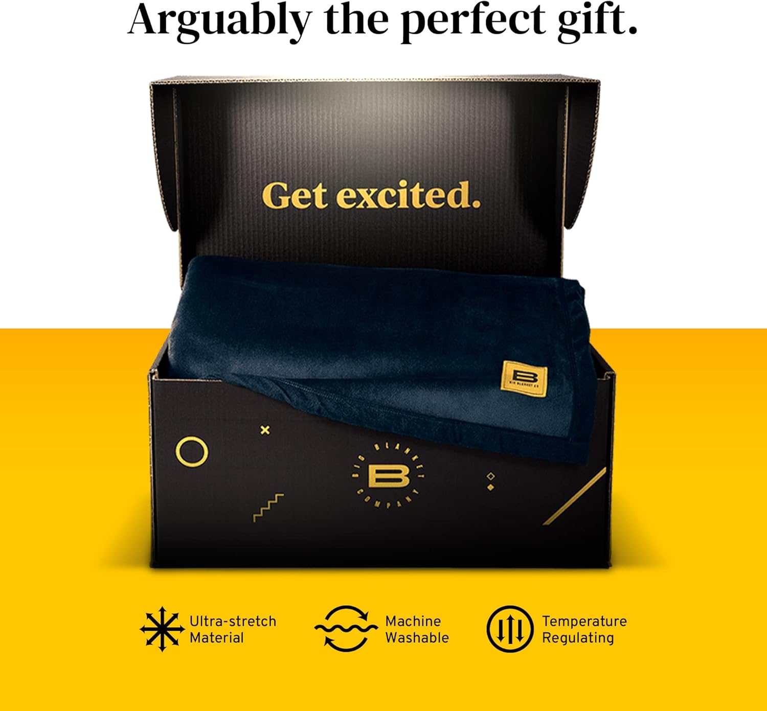 Big Blanket Co Original Stretch Black | 120” x 120” (10' x 10') Extra Large Throw Blanket | Soft, Giant Winter Blanket That Fits The Whole Family | The Biggest, Best Gift Idea of 2023