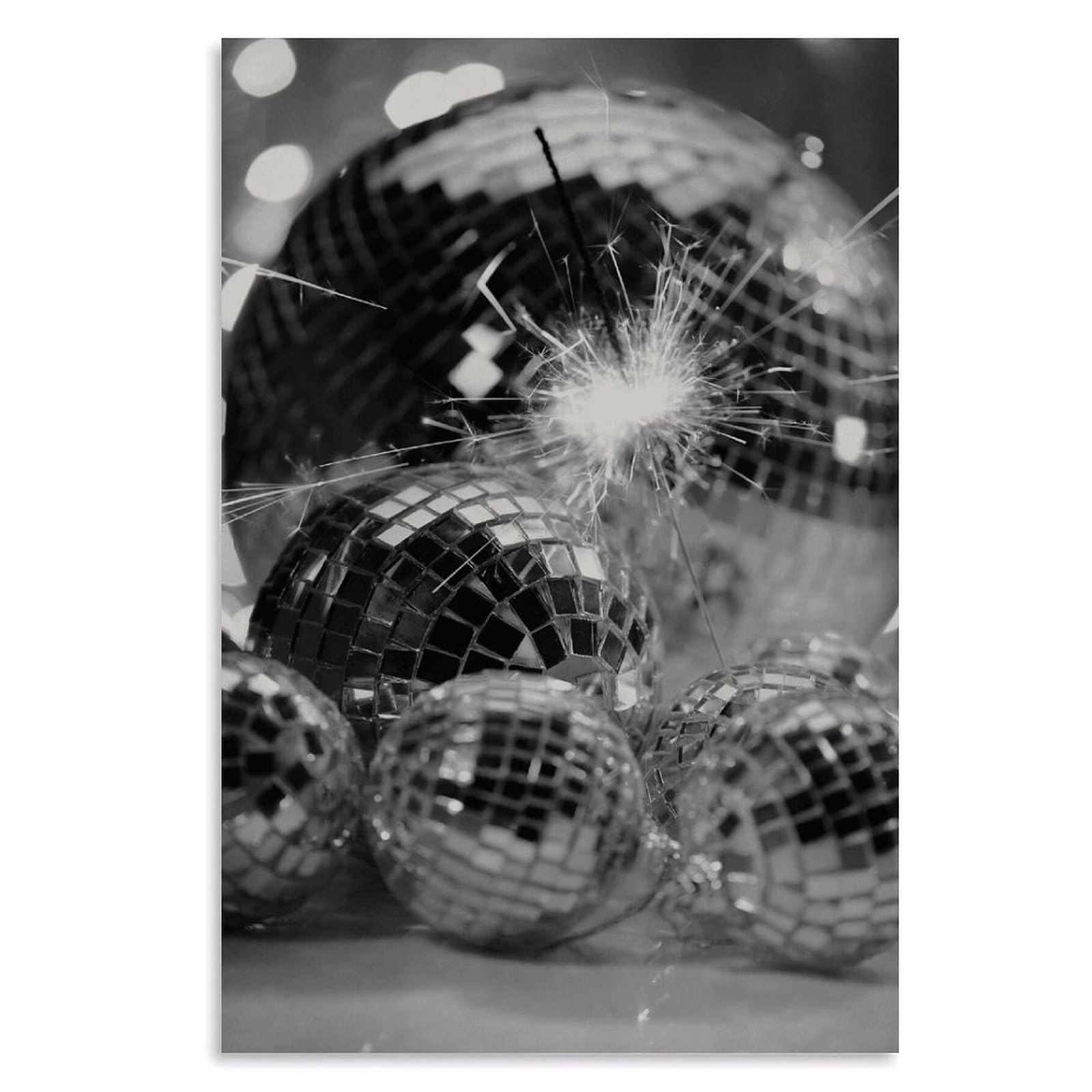 Black And White Disco Ball Poster Funky Retro Disco Posters Vintage Disco Ball Painting Trendy Party Wall Art for Modern Bar Dorm Bedroom Decor Unframe-style 24x36inch(60x90cm)