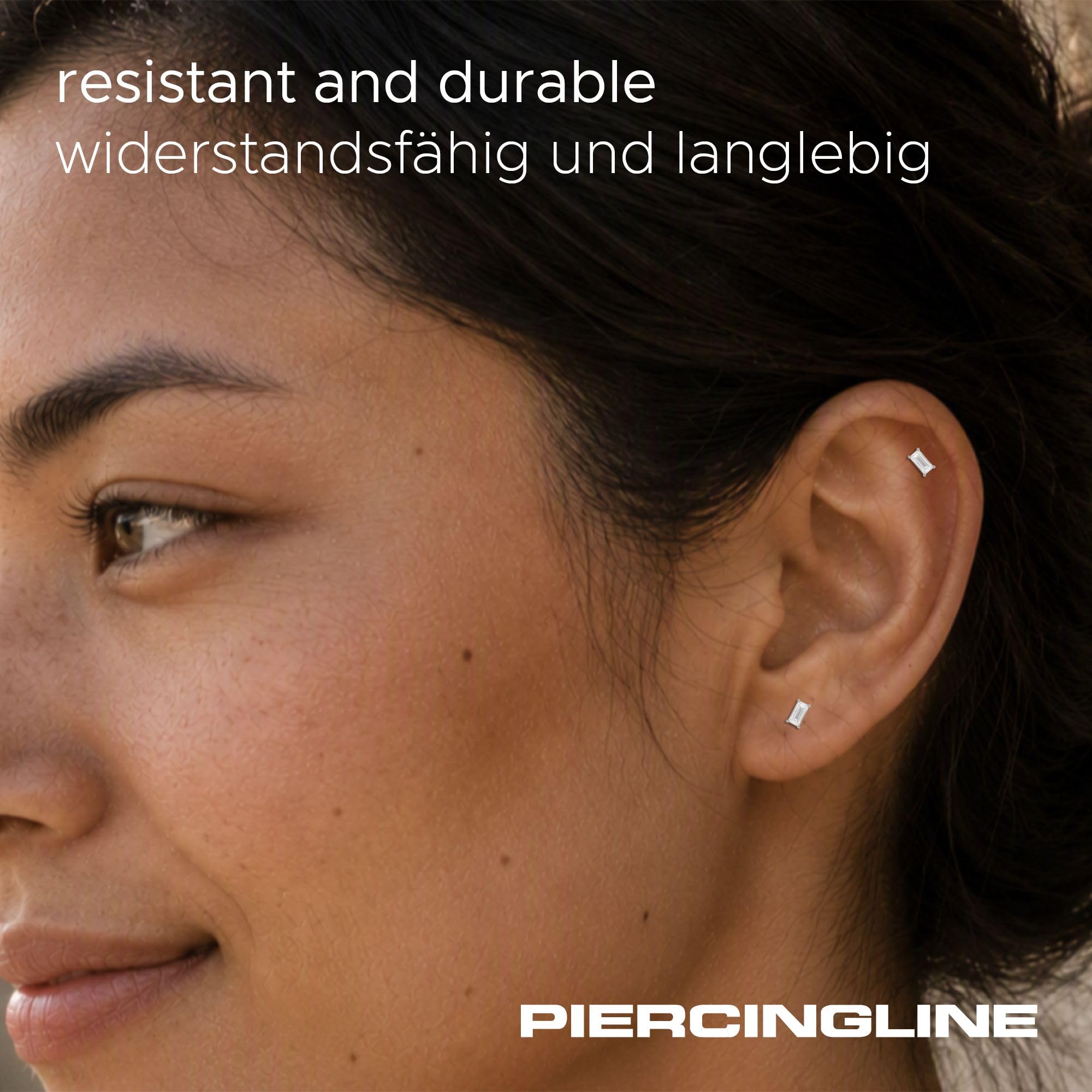 PIERCINGLINE Piercing Stecker Titan Labret mit Innengewinde + 925er Silber Aufsatz MOISSANIT-RECHTECK - Goldfarben, Silberfarben
