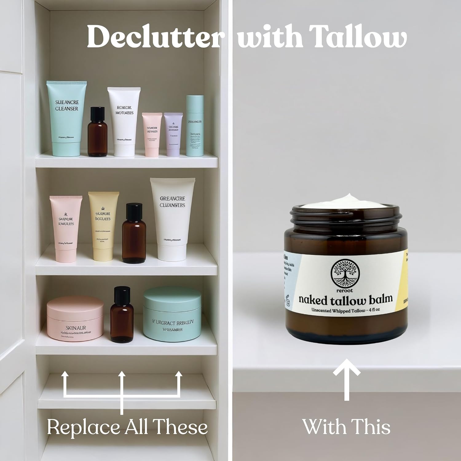 Beef Tallow for Skin | NAKED TALLOW BALM | 1 Ingredient - 100% Grass Fed Beef Tallow | Beef Tallow for Body & Face | Whipped & UNSCENTED for Sensititve Dry Skin, Babies, Eczema, Psoriasis