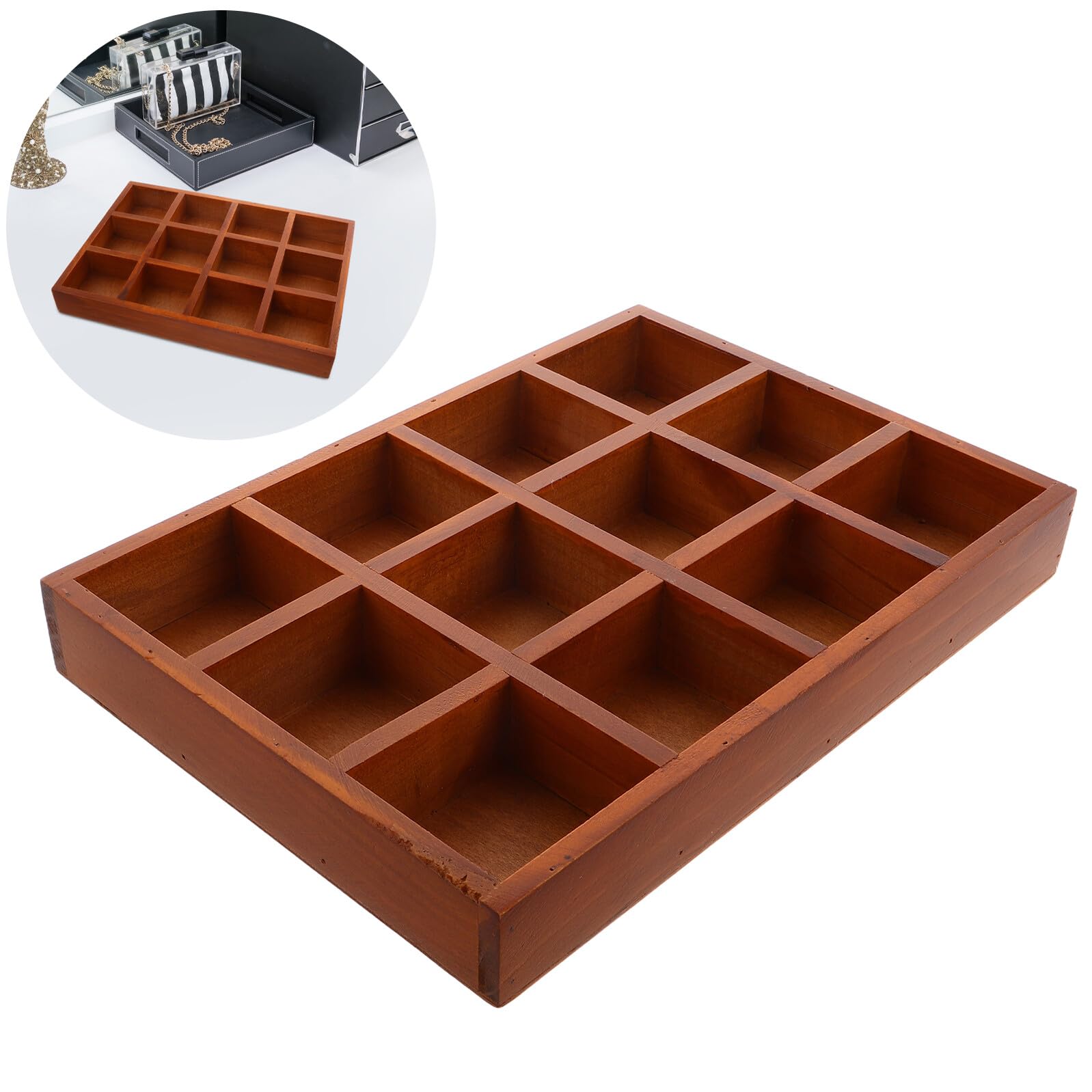 Rechteckige Reise Schmuckkästchen mit 12 Fächern Glatter Oberfläche und Vintage Stil Platzsparender Schmuckorganizer für Schreibtisch und Heimdekoration