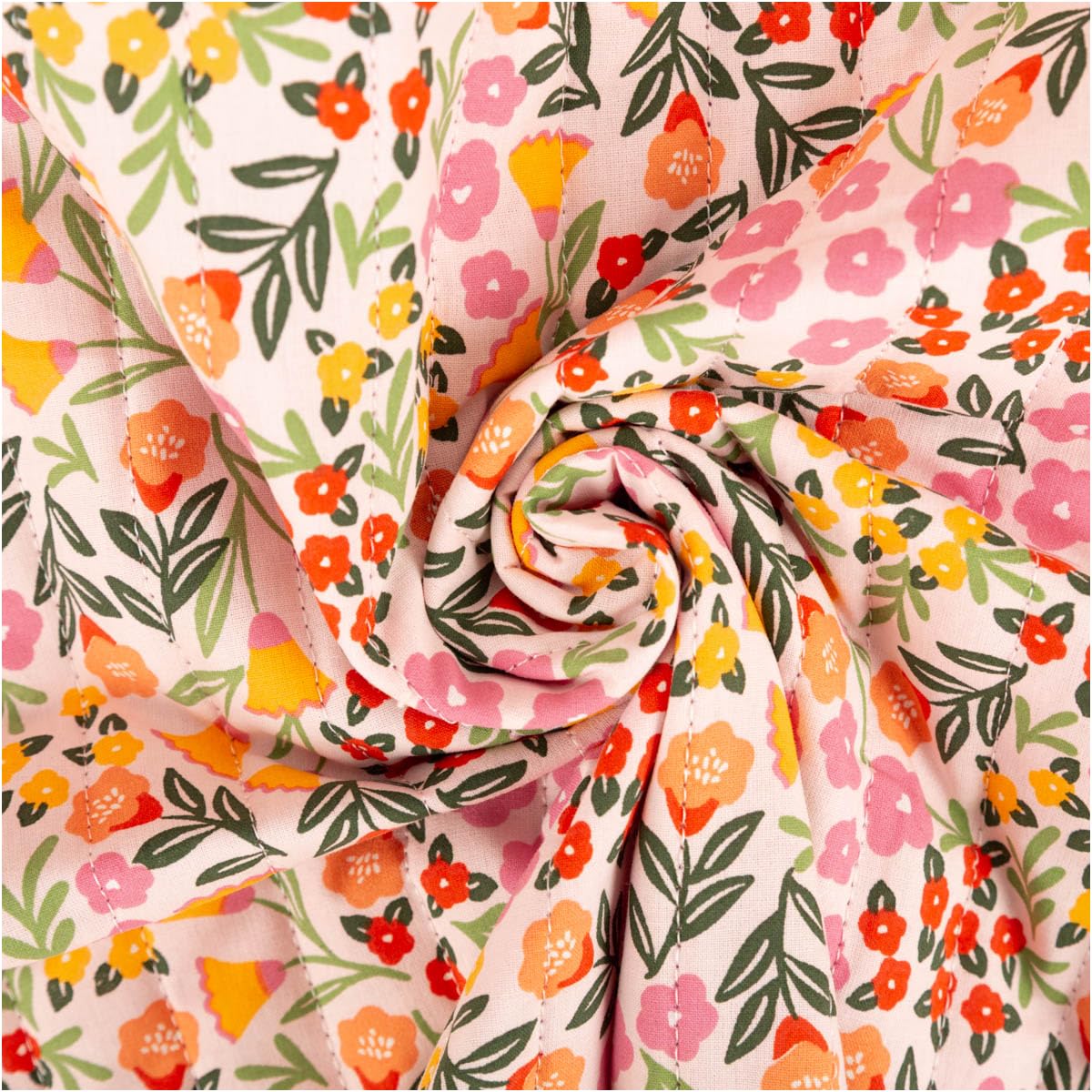 Tela acolchada de algodón Marem Doubleface flores rosa 1,44 m de ancho por metro | ideal para costura y bricolaje (144 cm de ancho)