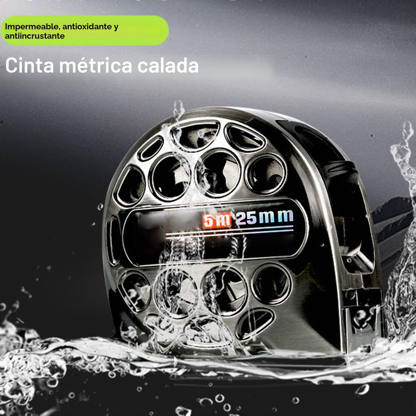 DAZZLEEX Cinta métrica, medidor telescópico de Acero Inoxidable, Grado Industrial, Resistente al Agua, al óxido y a la corrosión, 5,25 m
