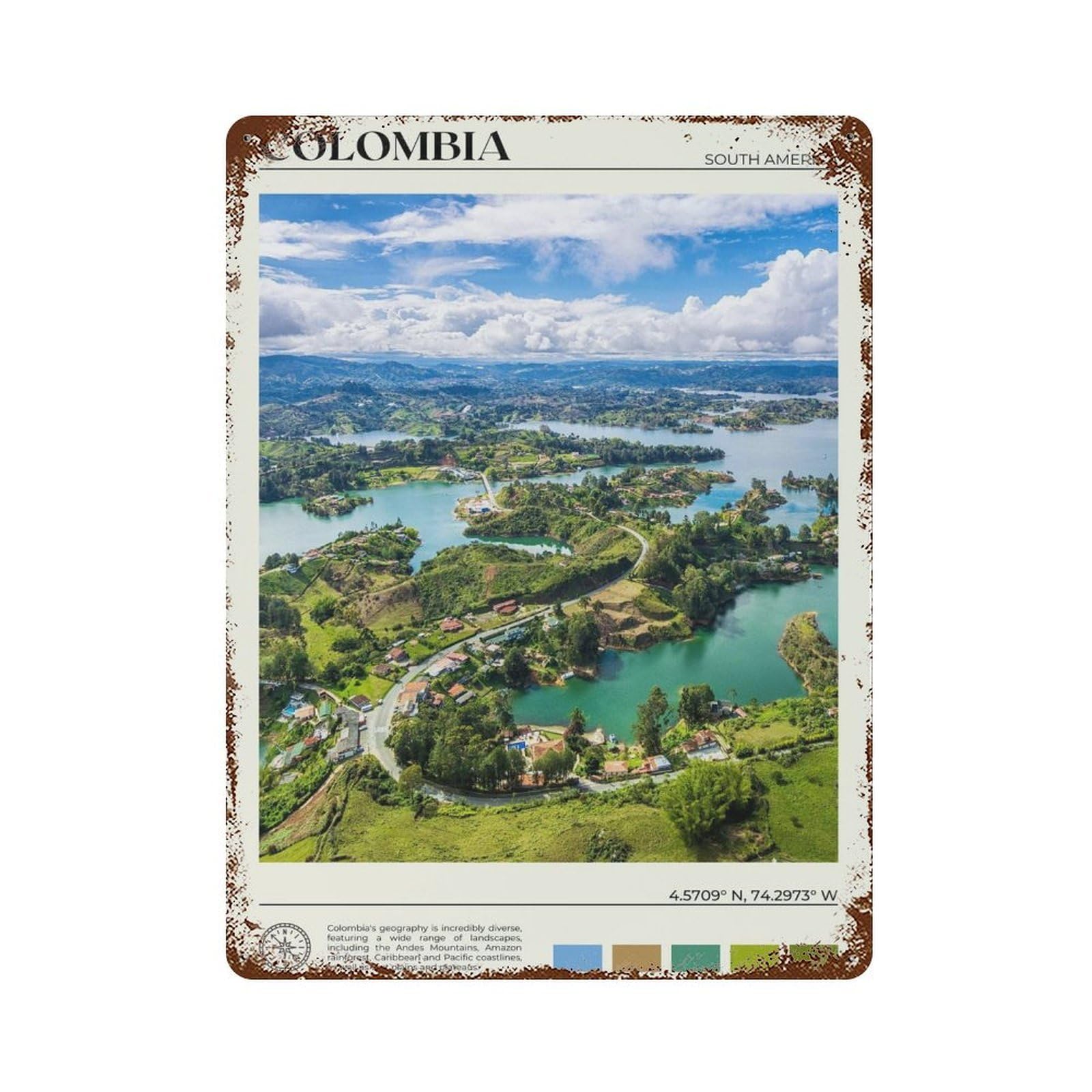xiaoxiaoshen Real Photo Colombia Decor South America Wall Decor Art Metal Tin Poster Modern Home Decor Art Home Bar Shop Decorations Vintage Sign 40x30cm