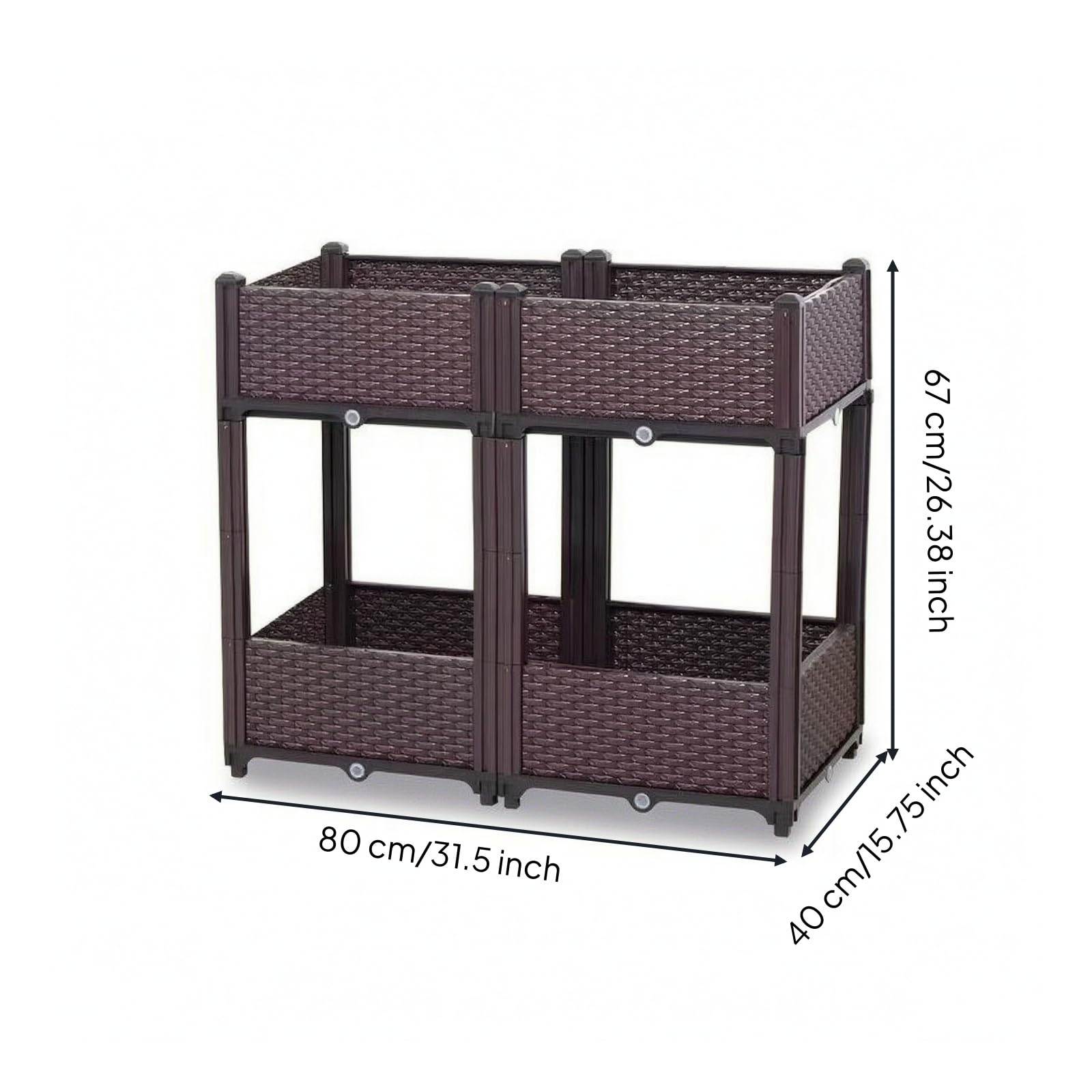 predolo Jardinera Plástico con Autorriego Macetero Rectangular con Patas Modular Jardinera Patas para Jardineros, Principiantes, 80 Cm X 40 Cm X 67 Cm Alto, Doble Capa, Ahorro De Espacio, 4 Celdas