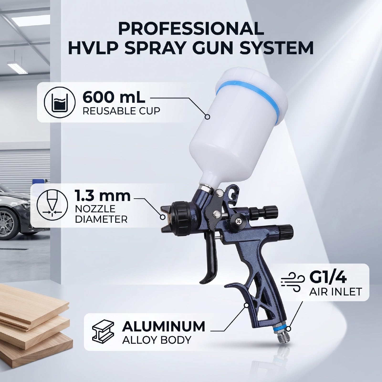 Cryfokt Zestaw Pistoletów Natryskowych HVLP, Dysza 1,3 Mm, Kubek Wielokrotnego Użytku o Pojemności 600 Ml