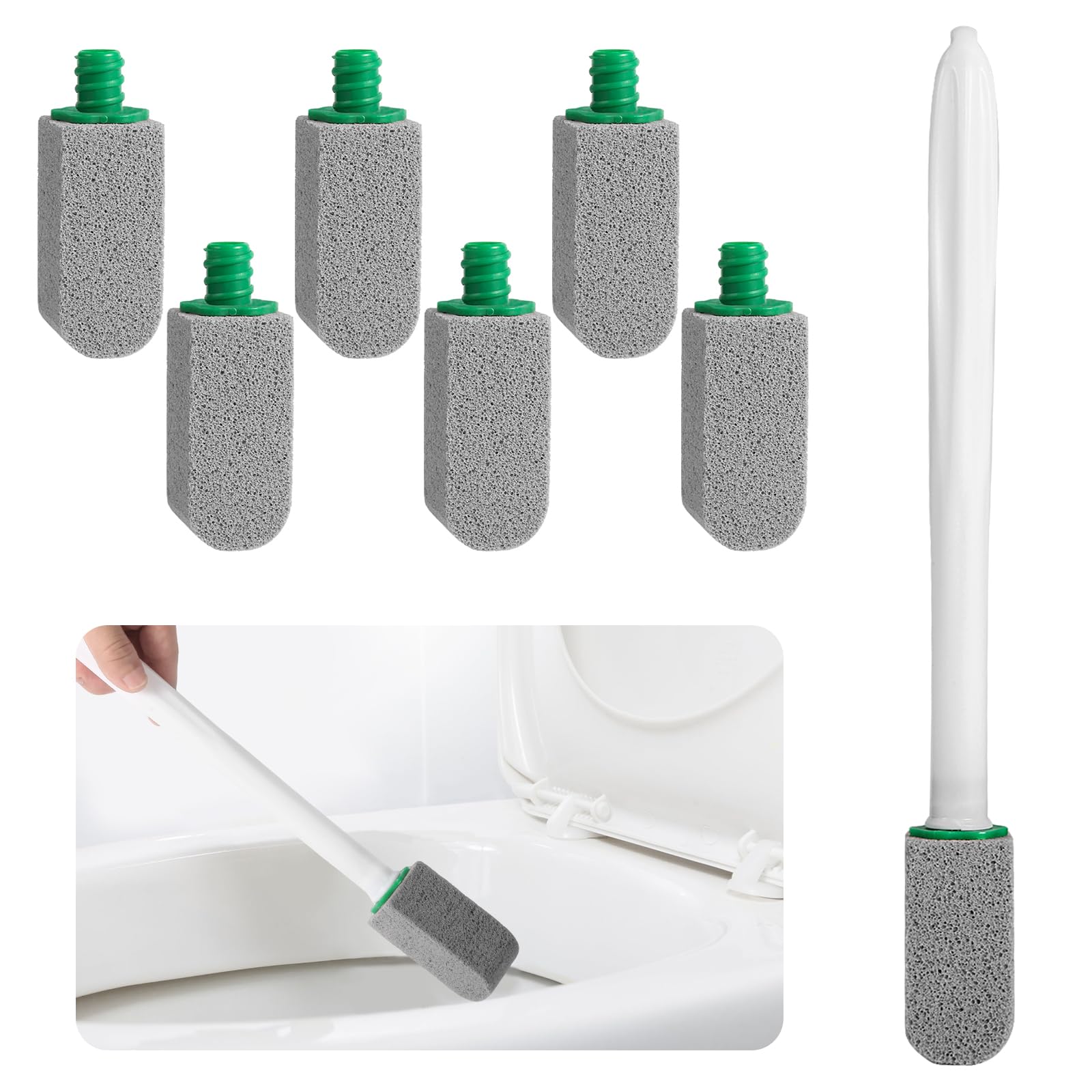 Pumice Stone Toilet Bowl Cleaner with Handle, 1 Wand + 6 Pumice Stones, Clean Hard Water Stains and Rust, Suitable for Toilets, Sinks, and Grills