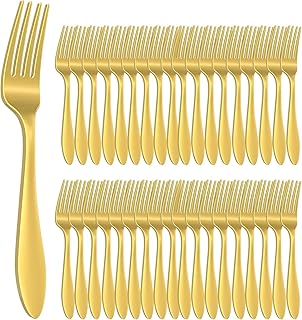 ZONBAIZEY 50 Pack Disposable Gold Plastic Forks, Solid and Durable Plastic Cutlery Forks, Heavy Duty Disposable Utensil Silverware for Catering, Parties - Gold