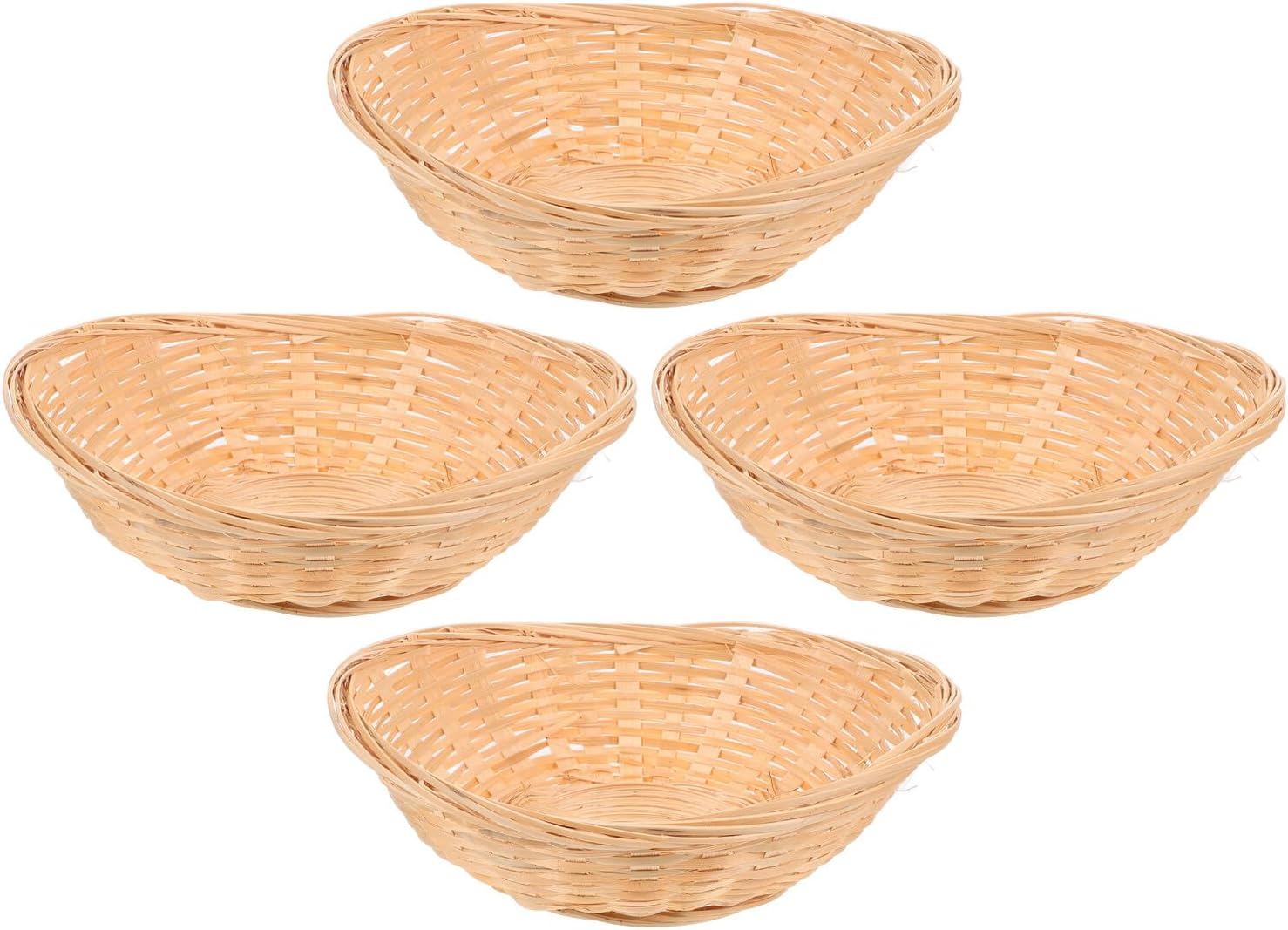 Oval Bread Basket Set of 4, 21x17cm Small Woven Rattan Serving Baskets for Bread, Fruit, and Snacks, Natural Food-grade Eco-friendly Kitchen Dining Storage Tray