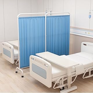 Foldable Medical Privacy Screen, Room Divider with Removable Nylon Silk Fabric for Clinic Ward Examination Hospital Nursing Home, 6 Feet High Temporary Wall Partition(Blue,1-Panel)