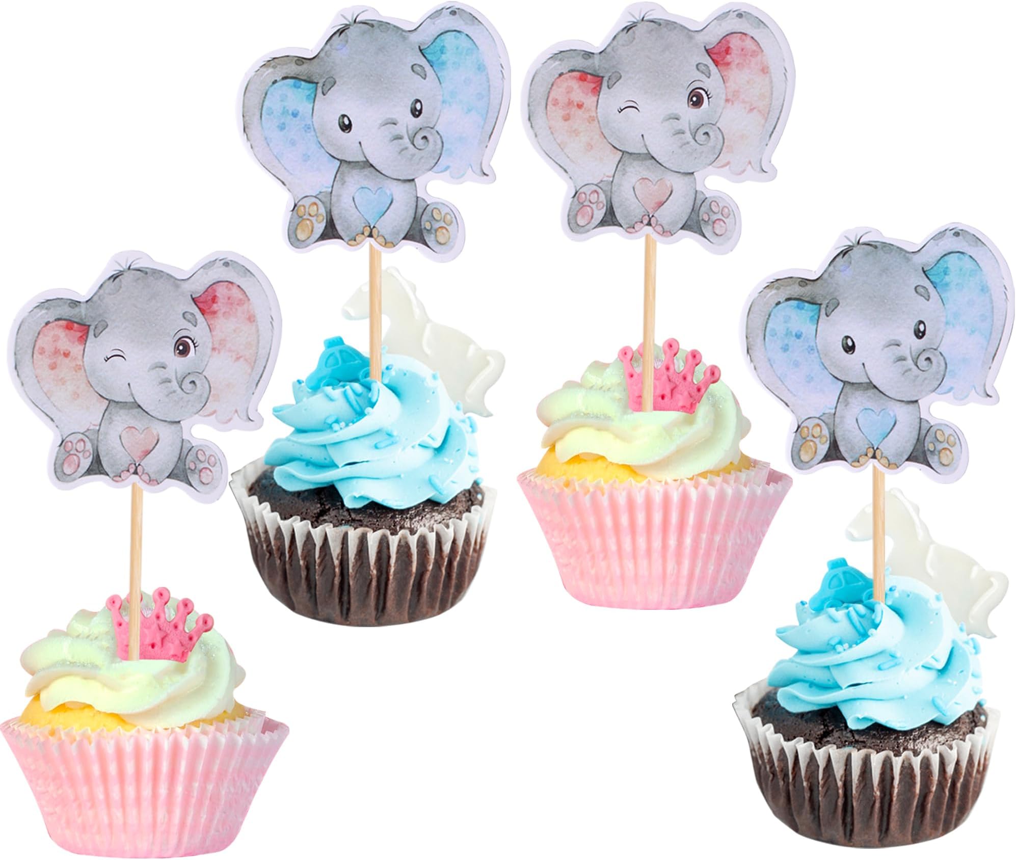 ZHUOWEISM36 PCS Pink or Blue Elephant Cupcake Toppers Baby Shower Boy or Girl Cupcake Picks for Elephant Theme Gender Reveal Baby Shower Kids Boys Girls Birthday Party Cake Decorations Supplies
