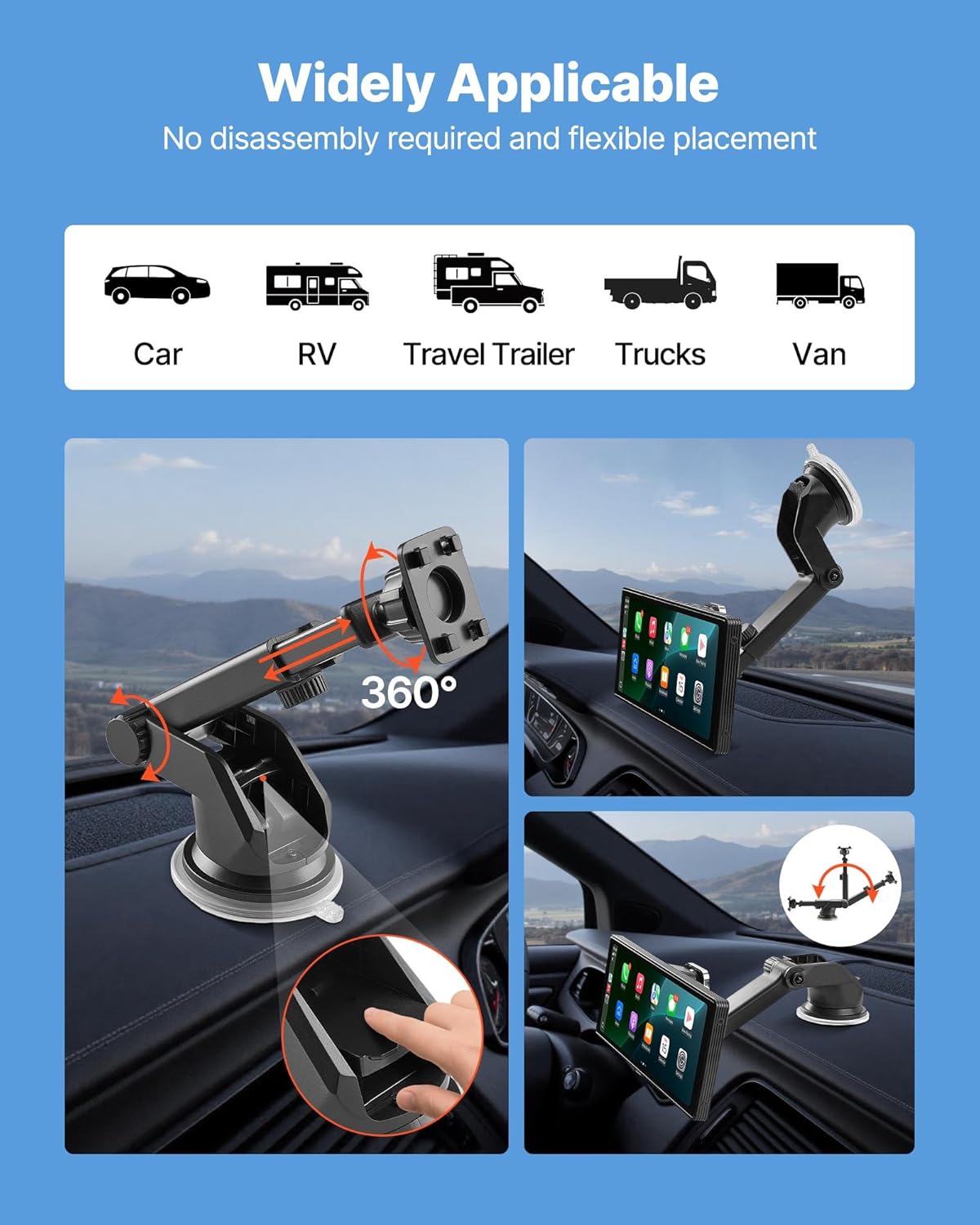 VEVOR Wireless Car Stereo, 10-Inch HD Portable Radio Touch Screen with Apple CarPlay and Android Auto, CarPlay Screen with Front & Backup Cameras, Voice Control, Mirror Link, Bluetooth, GPS Navigation