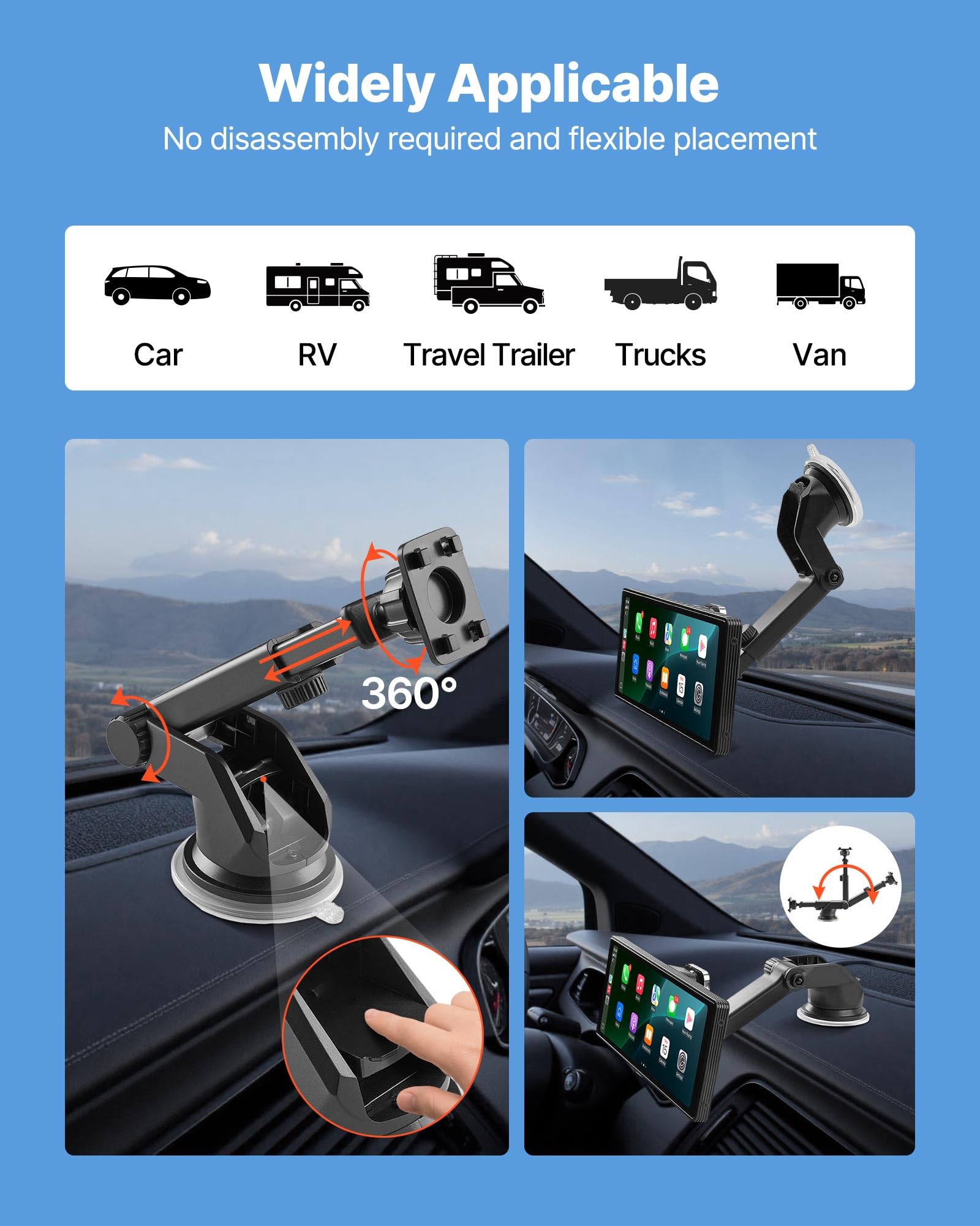 VEVOR Autoradio Wireless 254 mm, Radio Portatile con Touch Screen, Radio HD con Apple CarPlay e Android Auto, Schermo CarPlay con Telecamere, Controllo Vocale, Bluetooth, Navigazione GPS
