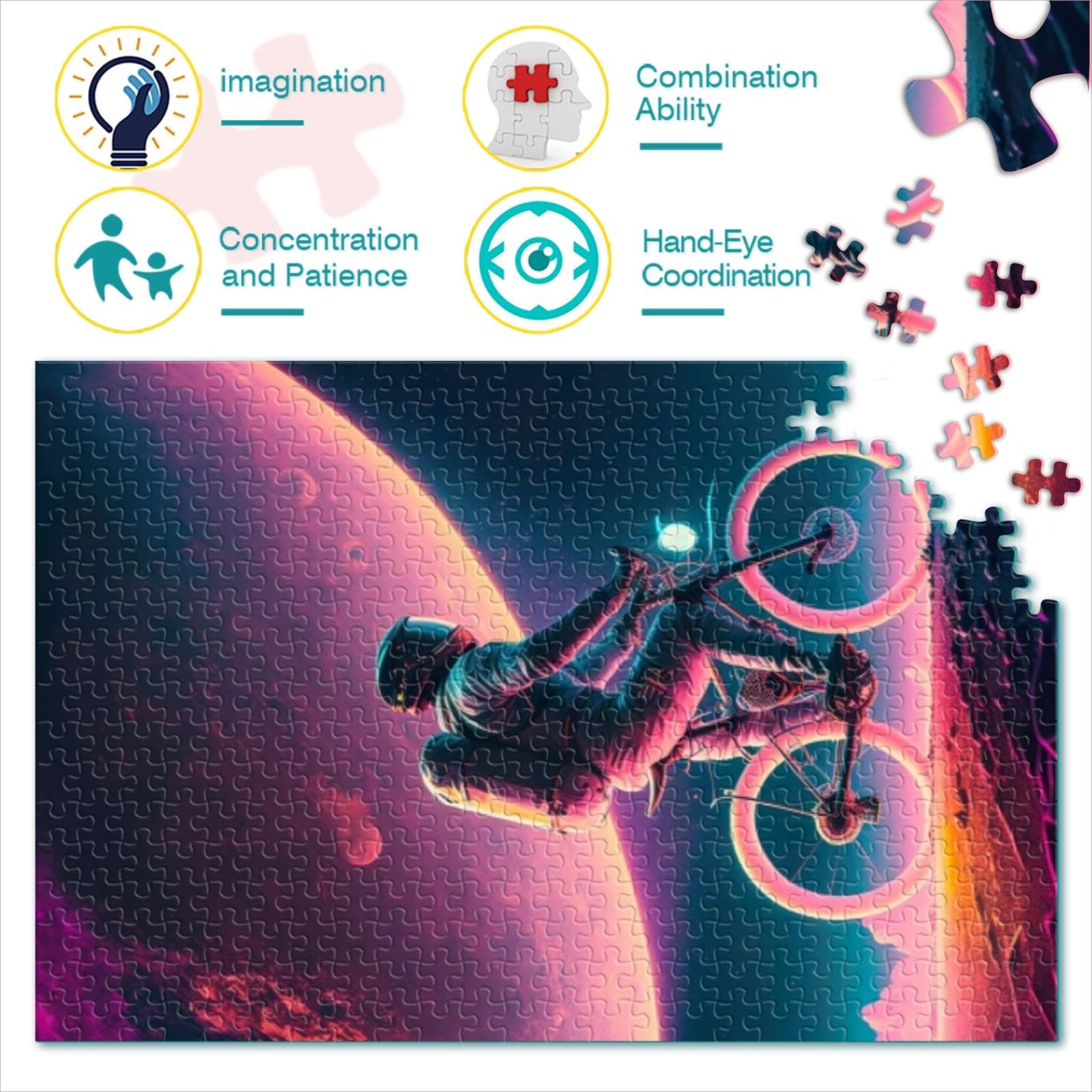 Puzzle Giochi Cycling_Space_Astronaut Puzzle 1000 pezzi Puzzle in legno per adulti Puzzle per bambini e adulti dai 9 anni in su 1000 pezzi （50x75 cm）