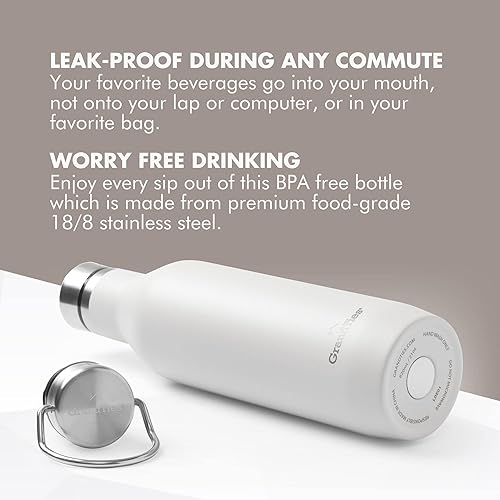 Miniatura 4 de GrandTies Botellas de agua de acero inoxidable con 2 tapas, frasco delgado aislado al vacío, reutilizable, a prueba de fugas, sin BPA, mantiene