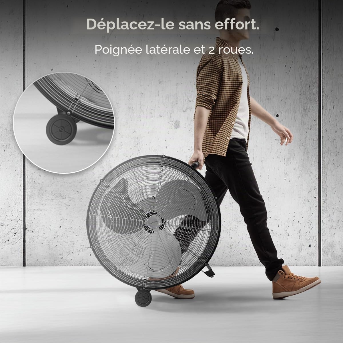Cecotec Ventilateur de Sol Industriel Proindustry 3000, 240W, Diamètre 76 cm, 3 Vitesses, Pales en Aluminium, Débit d'Air 10473,3 m³/h, Design Transportable, Grille de Protection, Facile à Utiliser
