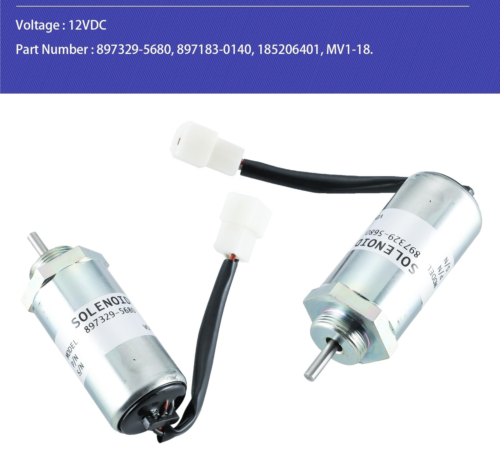 Solenoide de parada Solenoide de corte de combustible de 12 V 897329-5680, compatible con motores Isuzu 3LD1, 3LD2 y 4LE1, compatible con Hitachi, Kobelco SK75-8 Solenoide de corte de combustible