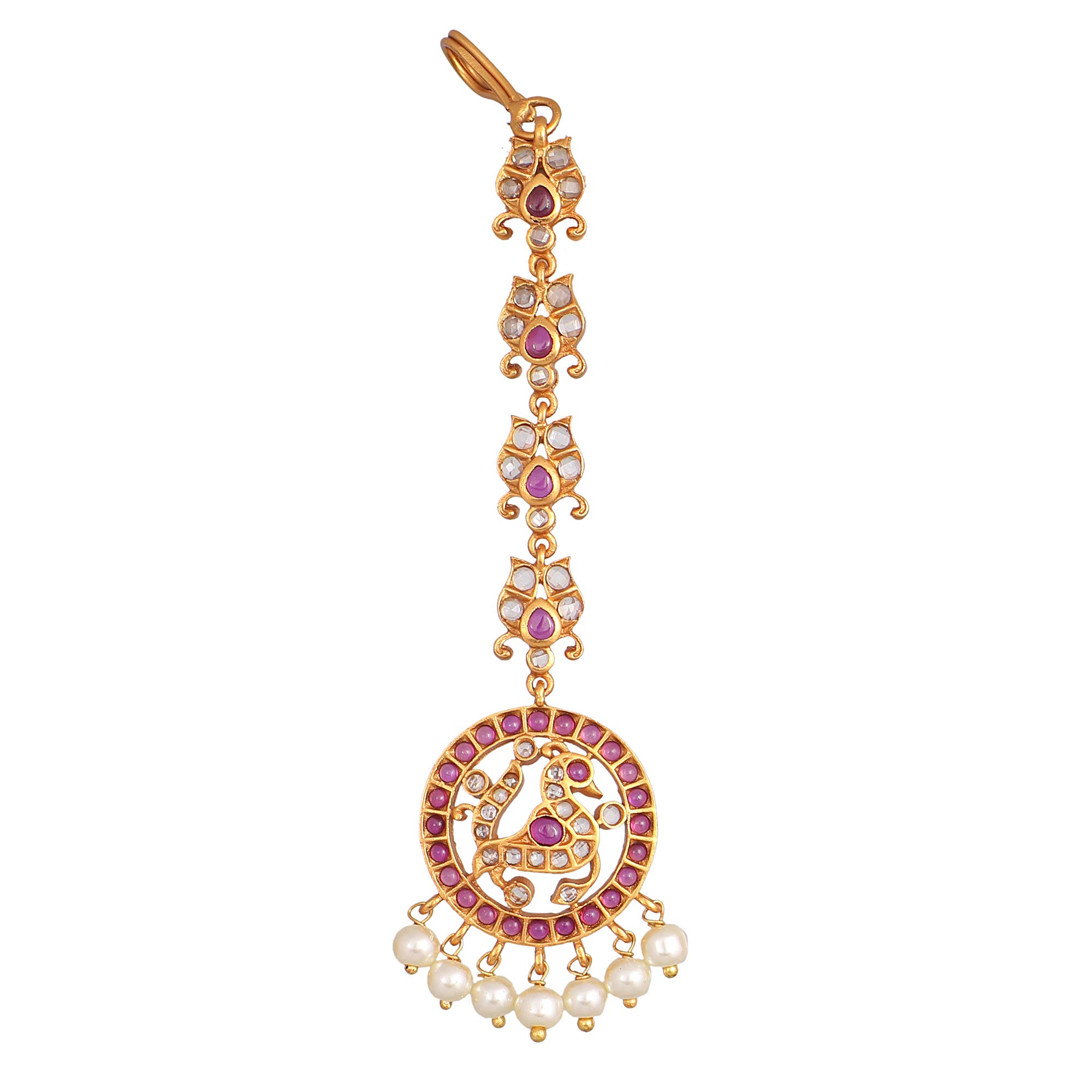 Antique Maang Tikka(Nethi chutti) for Women, Gold Plated Brass & CZ Stones Head Jewelry, Traditional Wedding Mang tikka Festive & Bridal Accessory-image-29