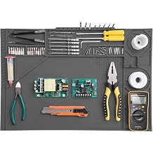 Silicone Soldering Mat with Soldering Stand, Heat Resistant 932F, Large 20x14 Inch Non-Stick Workbench Mat for Electronics Repair, PCB, Phone, Watch, PC Building, Hobby & Craft Grey