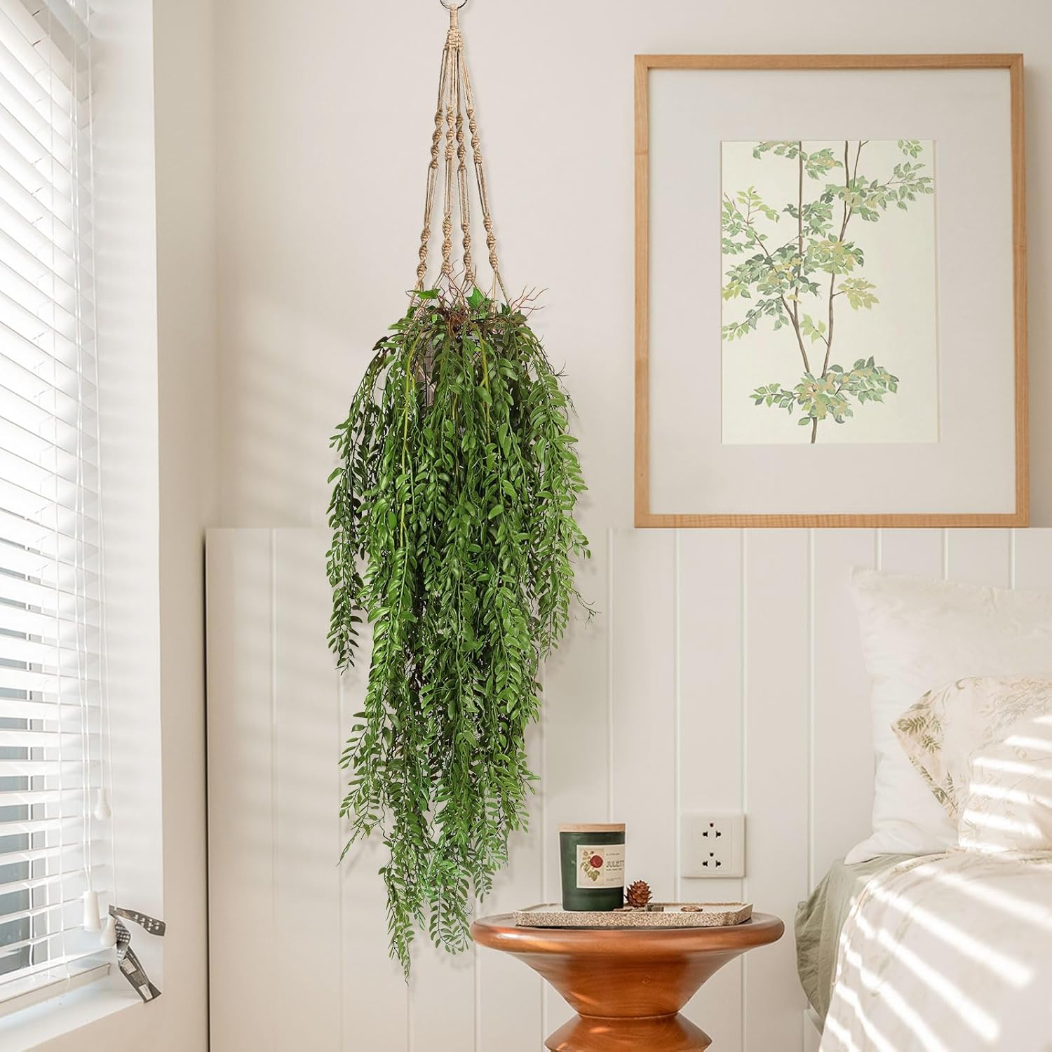 RECUTMS 2 Pcs Hanging Fake Plants Faux Ferns Ivy Willow Vine Leaves Wall Greenery Artificial Vine Plastic for Spring Home Garden Wedding Party Indoor Outdoor Valentine's Day Decorations(Green) - Image 4