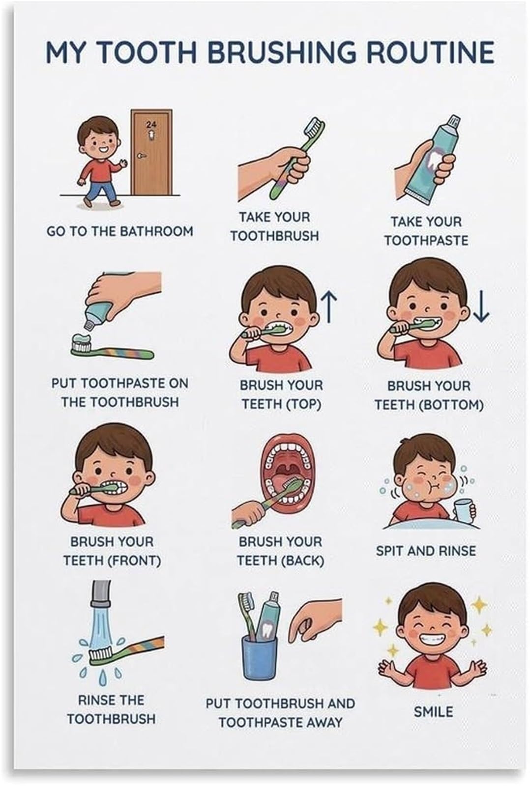 VWWJCCRO Teeth Brushing Reward Chart Visual Guide For With Autism ADHD Special Needs(Unframed,16x24inch(40x60cm))