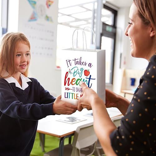 Miniatura 3 de 100 bolsas de papel de regalo de agradecimiento para profesores, bolsa de regalo para profesores con asa, bolsas de papel kraft de fin de año, día