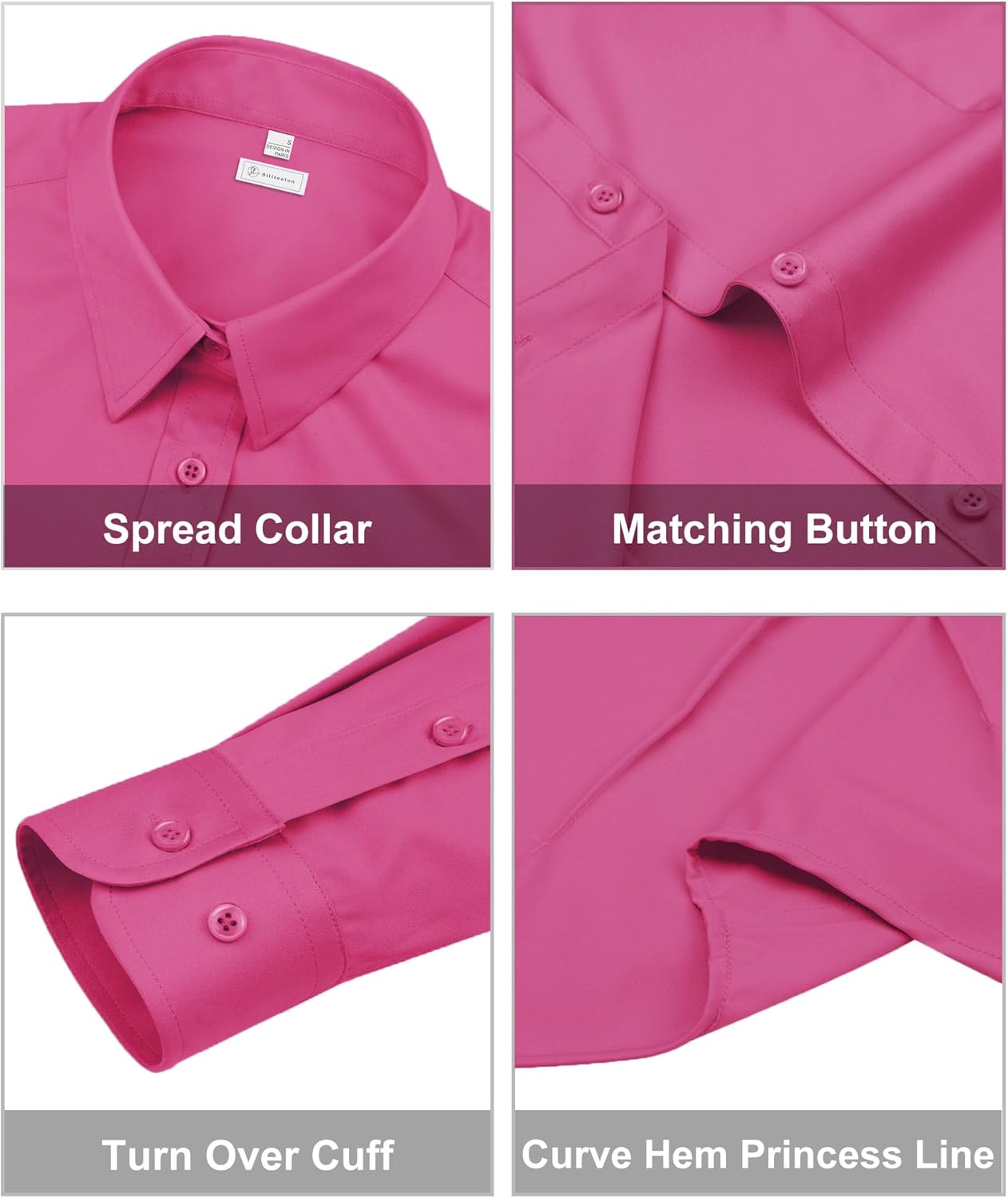 siliteelon Womens Classic-Fit Dress Shirts Long Sleeve Button Down Wrinkle-Free Stretch Solid Casual Work Office Blouse Top - Image 3