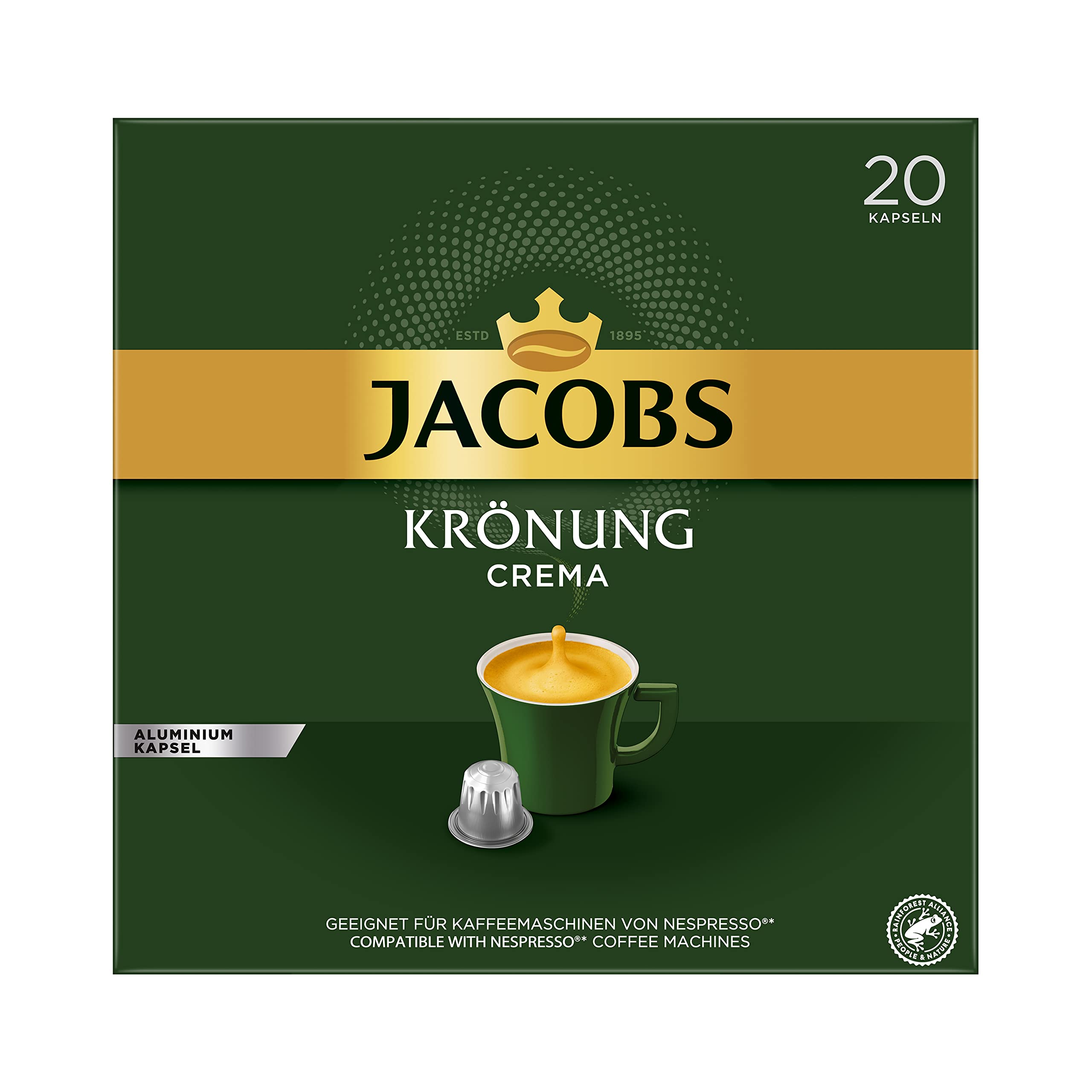 Jacobs Kaffeekapseln Krönung Crema, 10er Pack, 10 x 20 Getränke, 1040 g & Kaffeekapseln Lungo Decaffeinato- Intensität 6-200 Nespresso kompatible Kapseln, 10er Pack, 10 x 20 Getränke