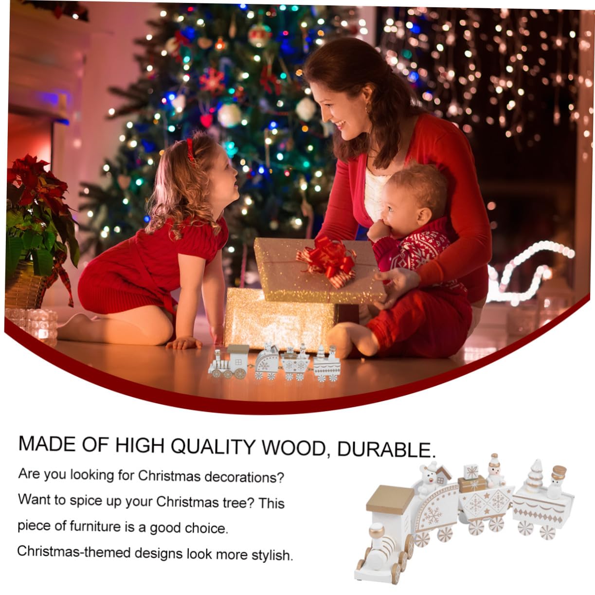 Hohopeti 4 Stück Teiliges Holz Weihnachtszug Dekorationsset Langlebige Miniatur Eisenbahn mit Lebendigem Design als Christbaumschmuck und für Tisch und Regal Dekoration
