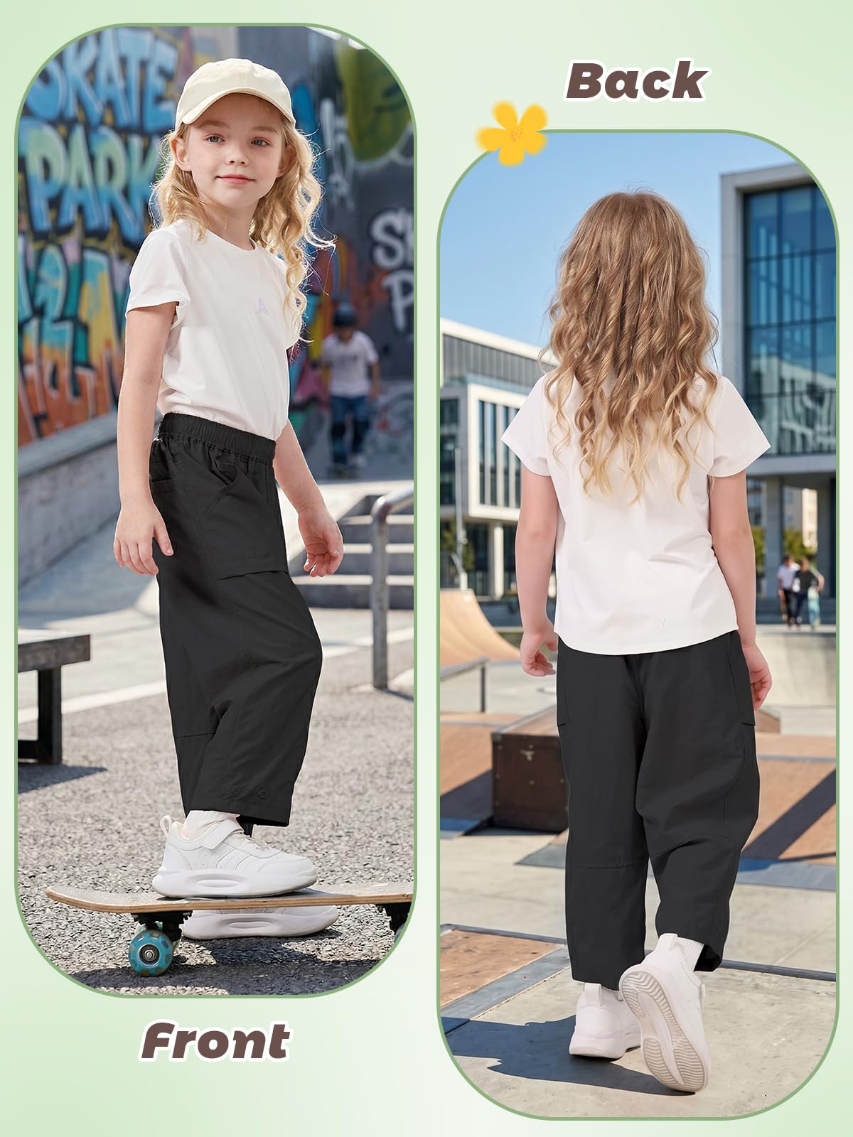 Miipat Pantaloni Cargo Larghi da Bambina, Pantaloni Asciugatura Rrapida per Ragazza Pantaloni Casual Leggeri con Elastico in Vita per Bambini e Bambine