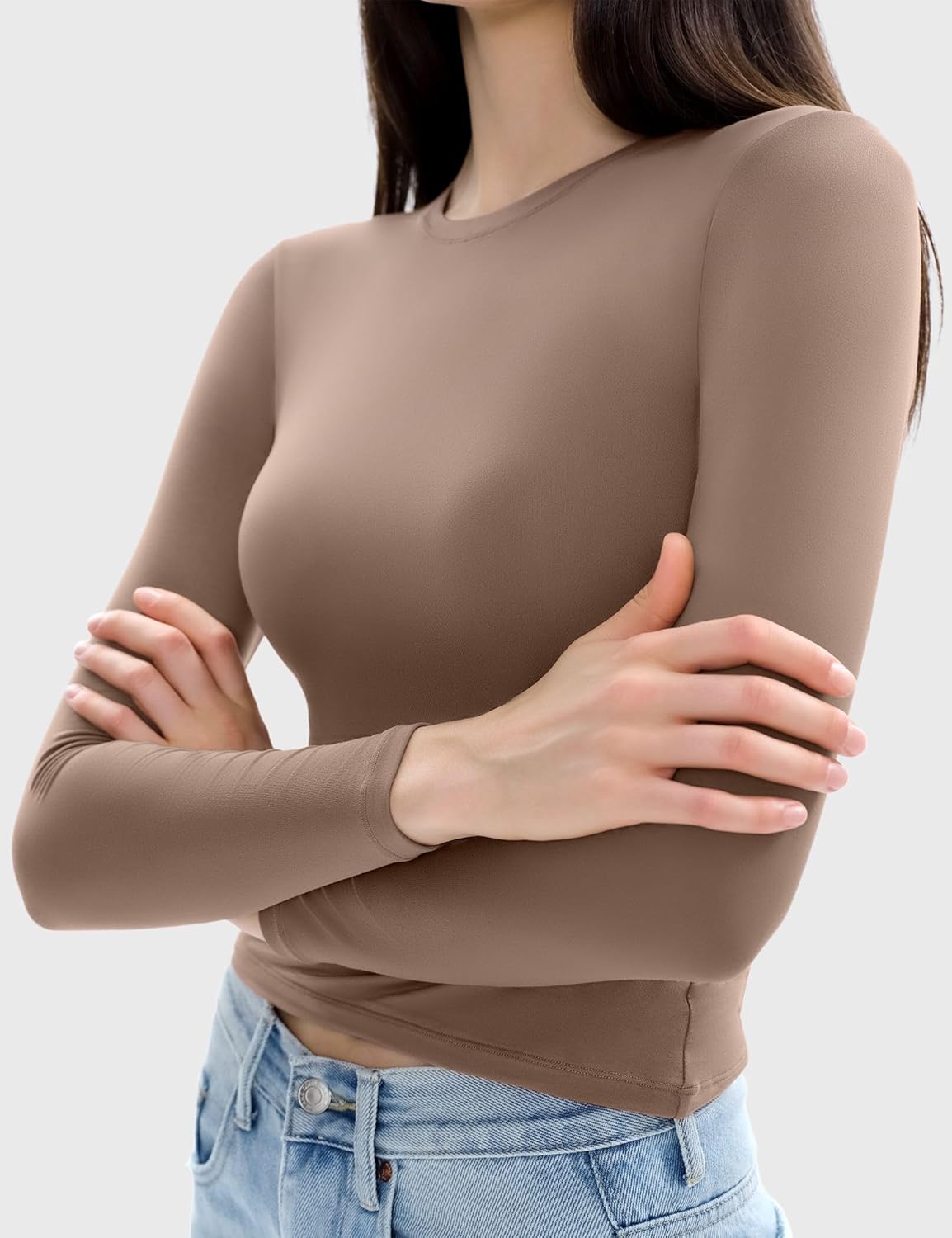 Women's Long Sleeve Shirts Crew Neck Slim Fit Going Out Tops Basic Tees Barely There Collection - Image 2