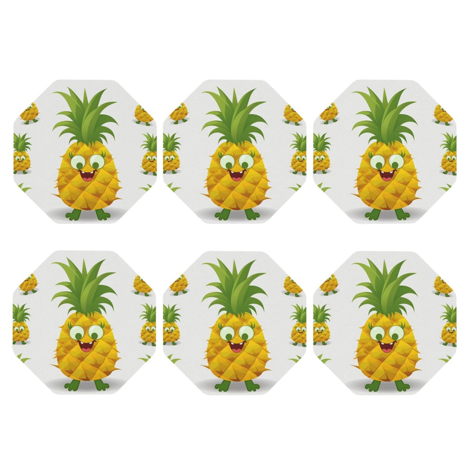 6pcs Leather Coasters for Drinks, Pineapple Drink Coasters for Tabletop Protection, 4" Cup Coasters for Coffee Table Decor, Non-Slip Drinking Cup Mat for Hot Or Cold Drink