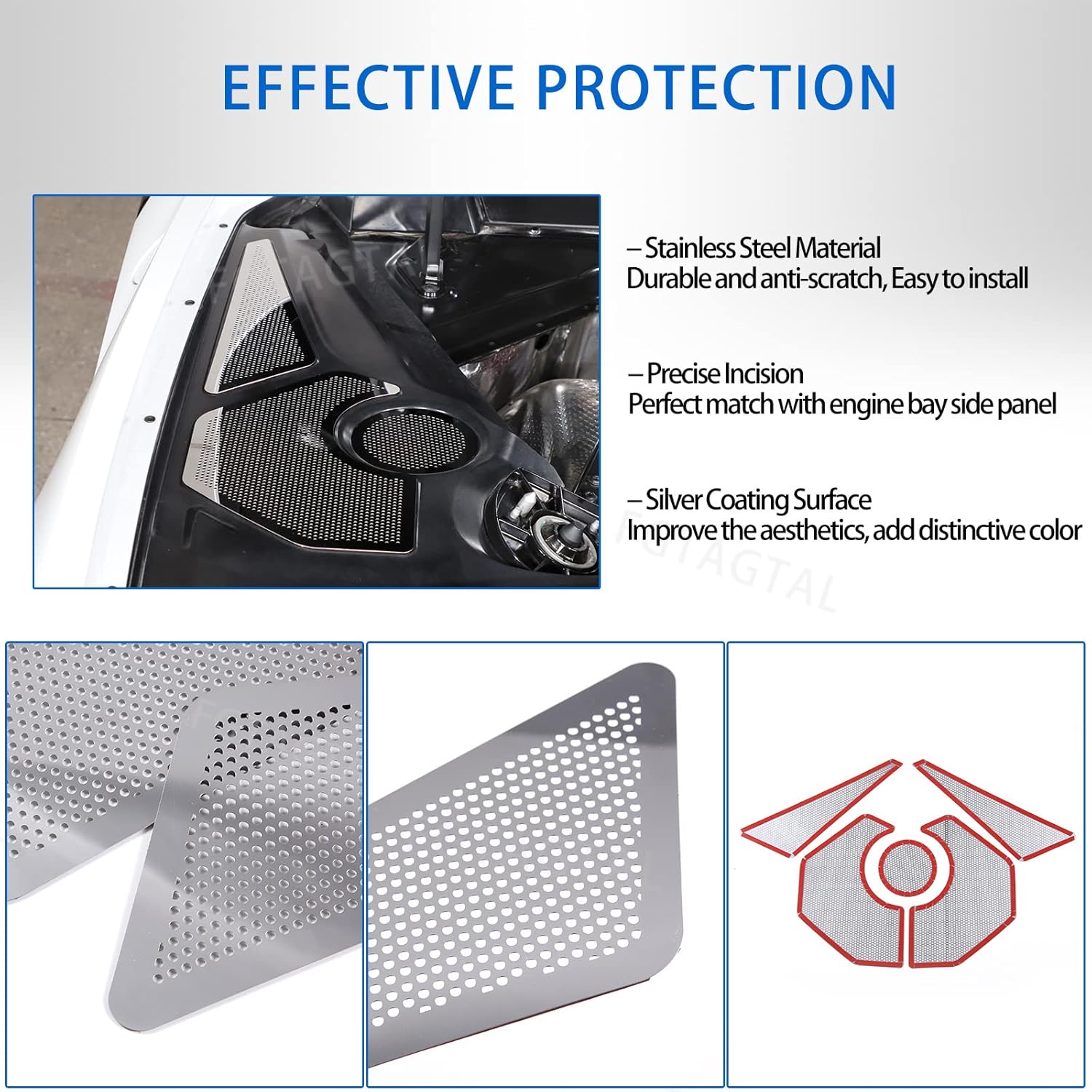 Engine Bay Side Panel Cover Trim Compatible with Chevrolet Corvette C8 2020-2025, Rear Engine Covers, Engine Compartment Side Panel Decoration Accessories, 5PCS (Silver)