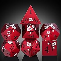 Vista 7 de Dados DND de metal mate rojo, DNDND 7 piezas de dados metálicos pesados D&D con hermoso estuche de regalo para juego de mesa Dungeons and Dragon