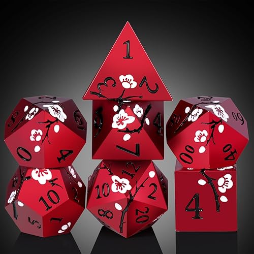 Miniatura 7 de DNDND - Juego de 7 dados metálicos metálicos pesados de color rojo mate, juego de 7 dados metálicos pesados con caja de regalo para juego de mesa de
