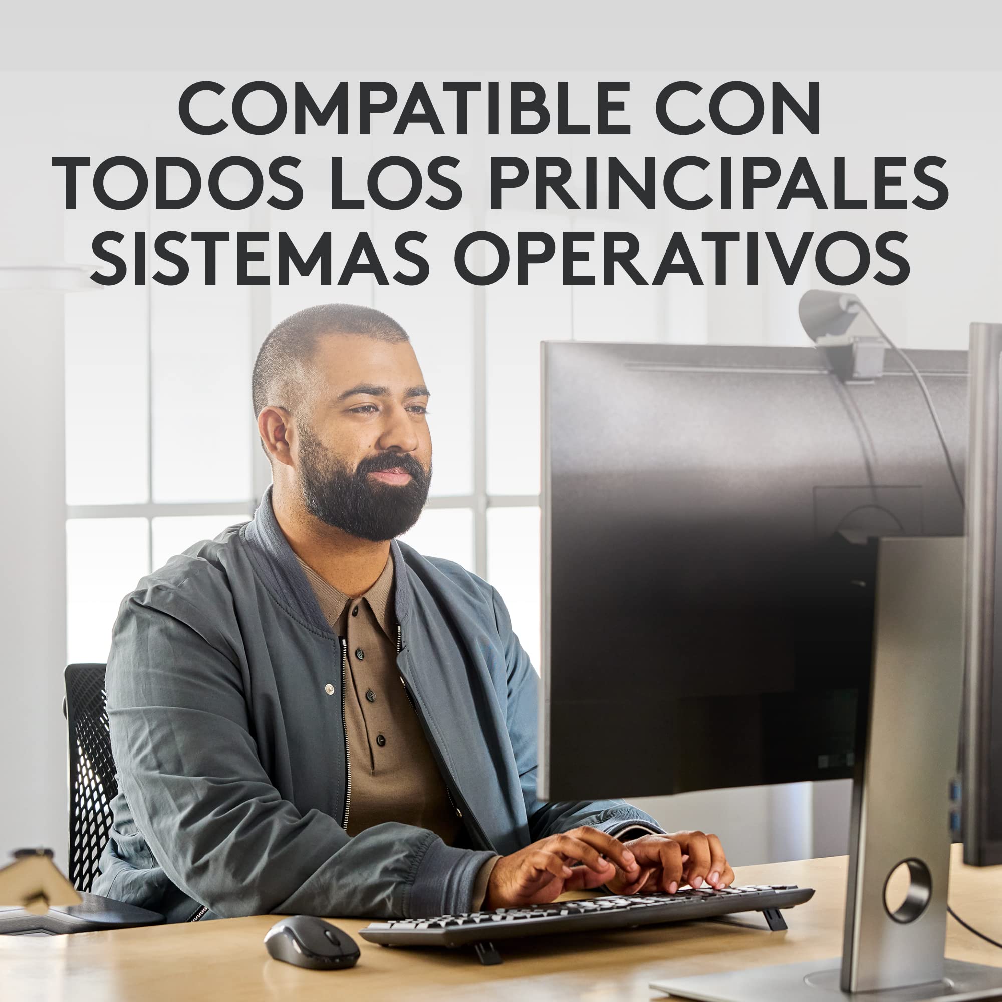Logitech MK370 Combo Empresa, Teclado inalámbrico estándar y ratón inalámbrico, Receptor USB Logi Bolt, Bluetooth, certificación Mundial Windows/Mac/Chrome/Linux, QWERTY Español, Gris