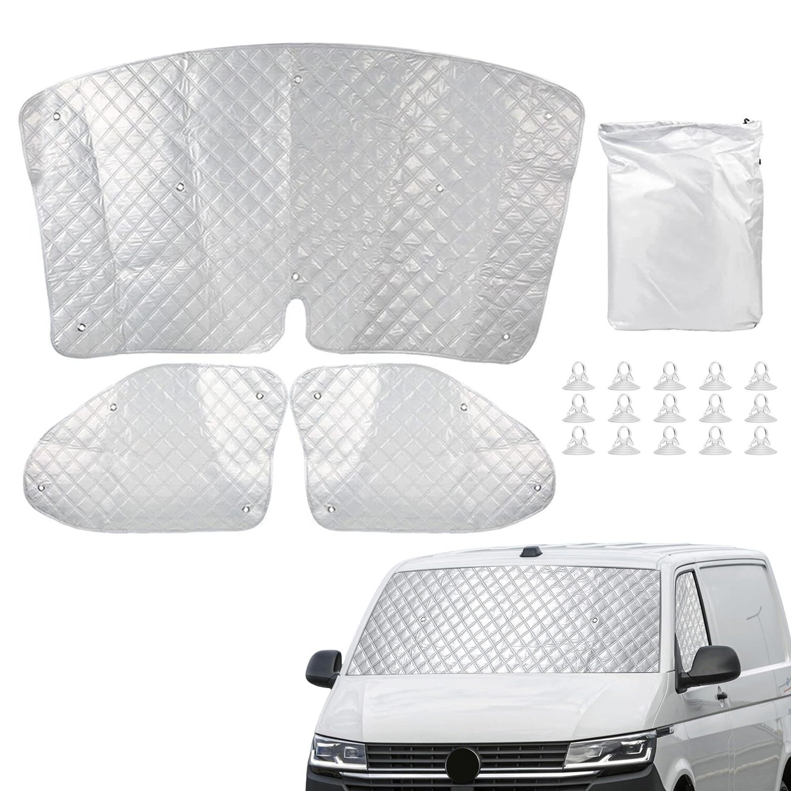 Osłona przeciwsłoneczna na przednią szybę samochodu, zamiennik do Ford Transit Custom 2012-2022, 3-częściowa ochrona przed słońcem, przednia szyba z kieszenią do przechowywania, osłona