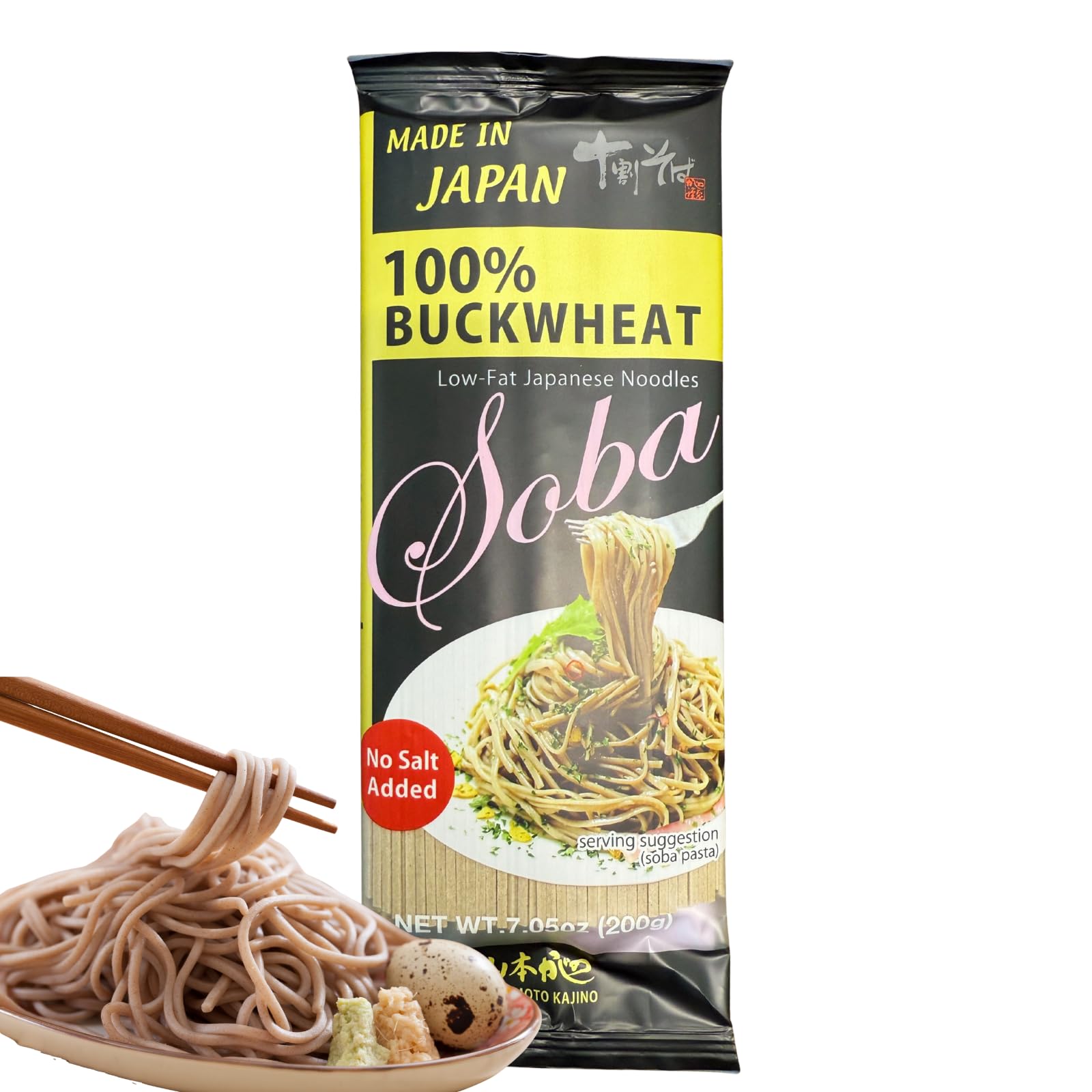 Ka-jino 100% Buckwheat Dried Soba Noodles, No Wheat Flour, No Salt