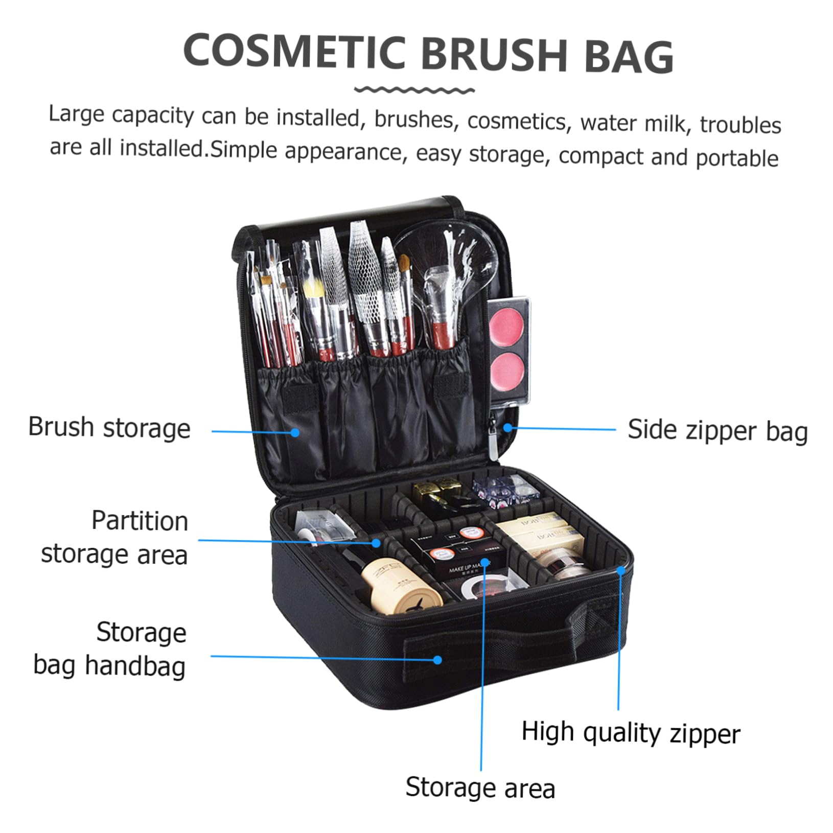GANAZONO Neceser Organizador de Maquillaje Multicapa Portátil, 1 Unidad, Tamaño Mediano, Color Negro, Bolsa de Cosméticos para Viajes y Baño, Bolso de Almacenamiento para Mujer, Uso