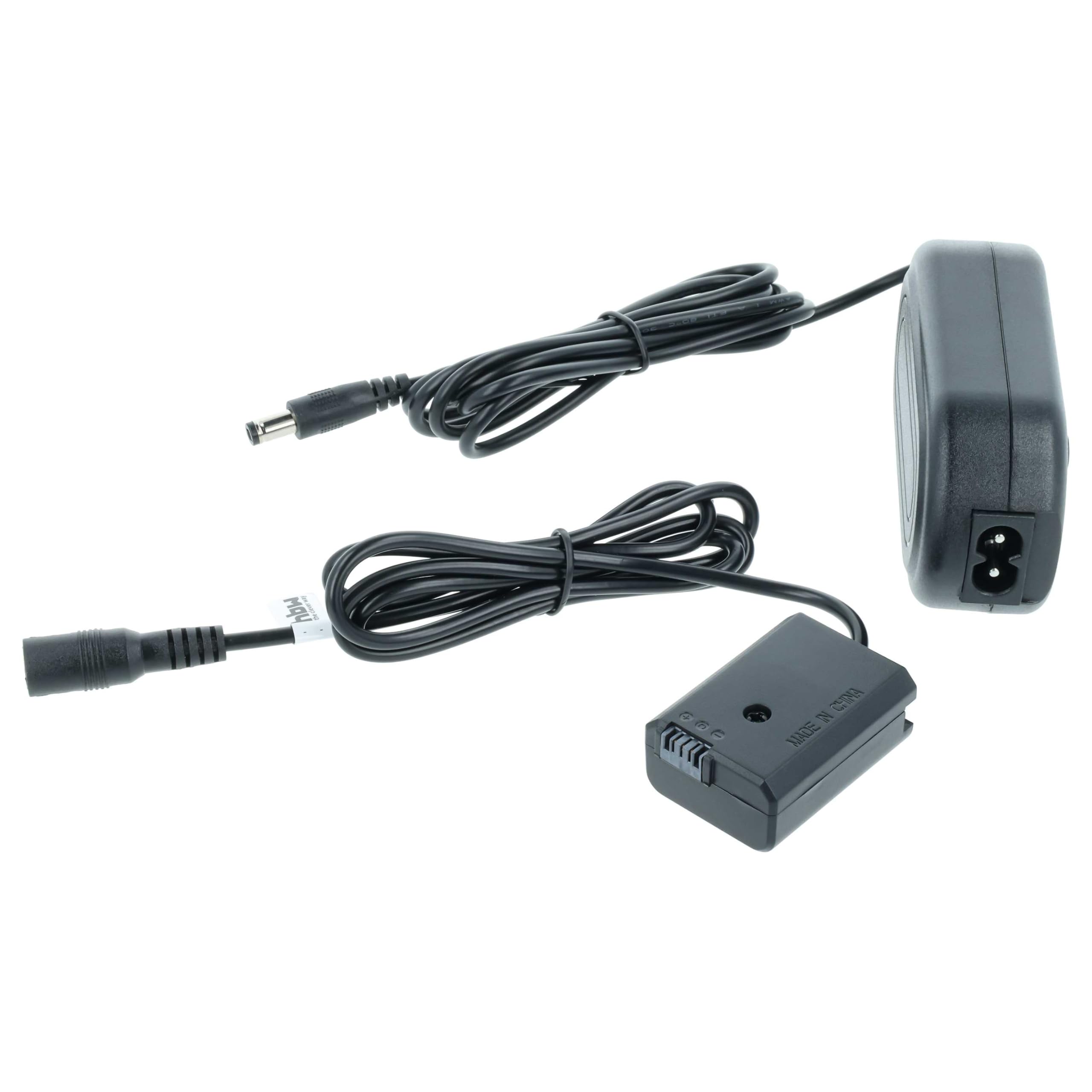 vhbw alimentatore, cavo di alimentazione compatibile con Sony Alpha 6100, 6300, 6400, 6500 fotocamera, SLR - 2 m + accoppiatore DC