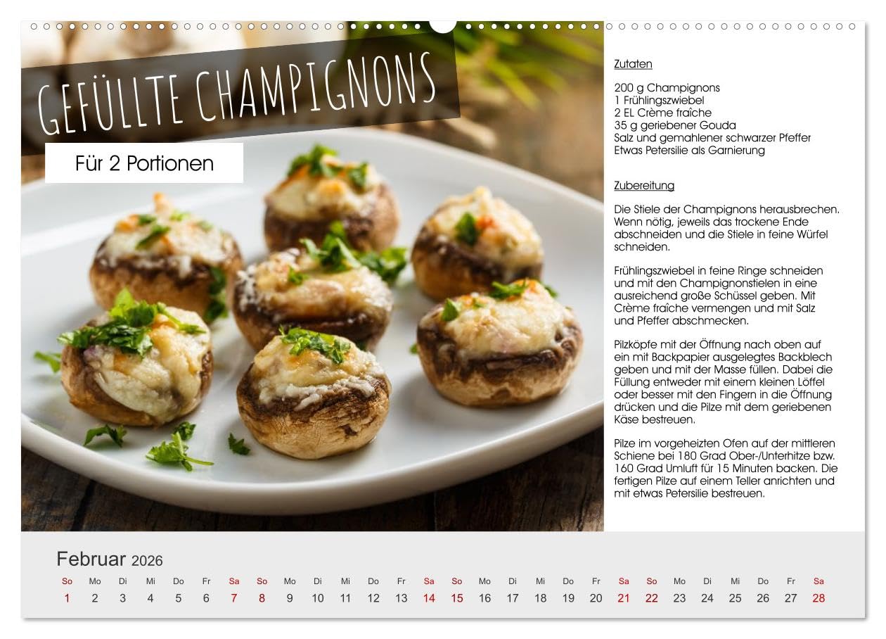 Vegetarisch - leicht und lecker (Wandkalender 2026 DIN A2 quer), CALVENDO Monatskalender: 12 leckere Bilder mit Rezepten wecken die Lust auf mehr (CALVENDO Orte)