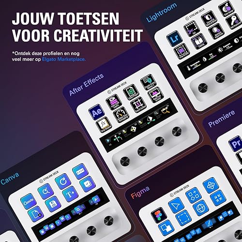 Vista 4 de Elgato Stream Deck + White - Studio Controller with LCD Keys, Dials, and Touch Strip for Post Production in Adobe Premiere Pro, Photoshop, DaVinci