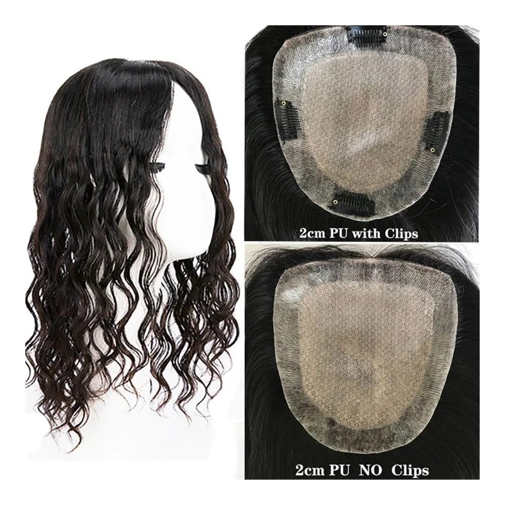Topper for capelli umani ricci for donne con capelli diradati, attaccatura dei capelli naturale a base di seta, posticci ondulati(22 inches,12x13cm)